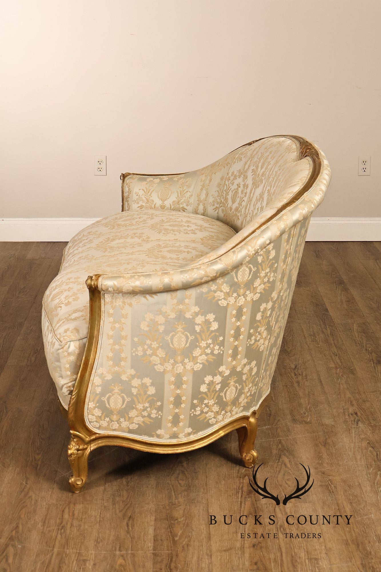 Antique French Louis XV Style Giltwood Upholstered Sofa