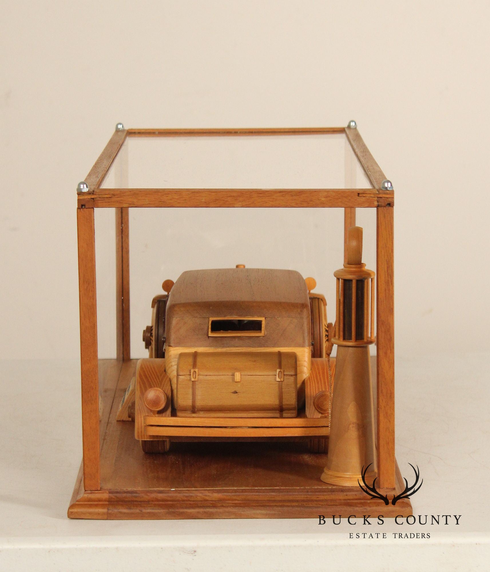 Carved Wood 1930 Duesenberg Model J in Display Case