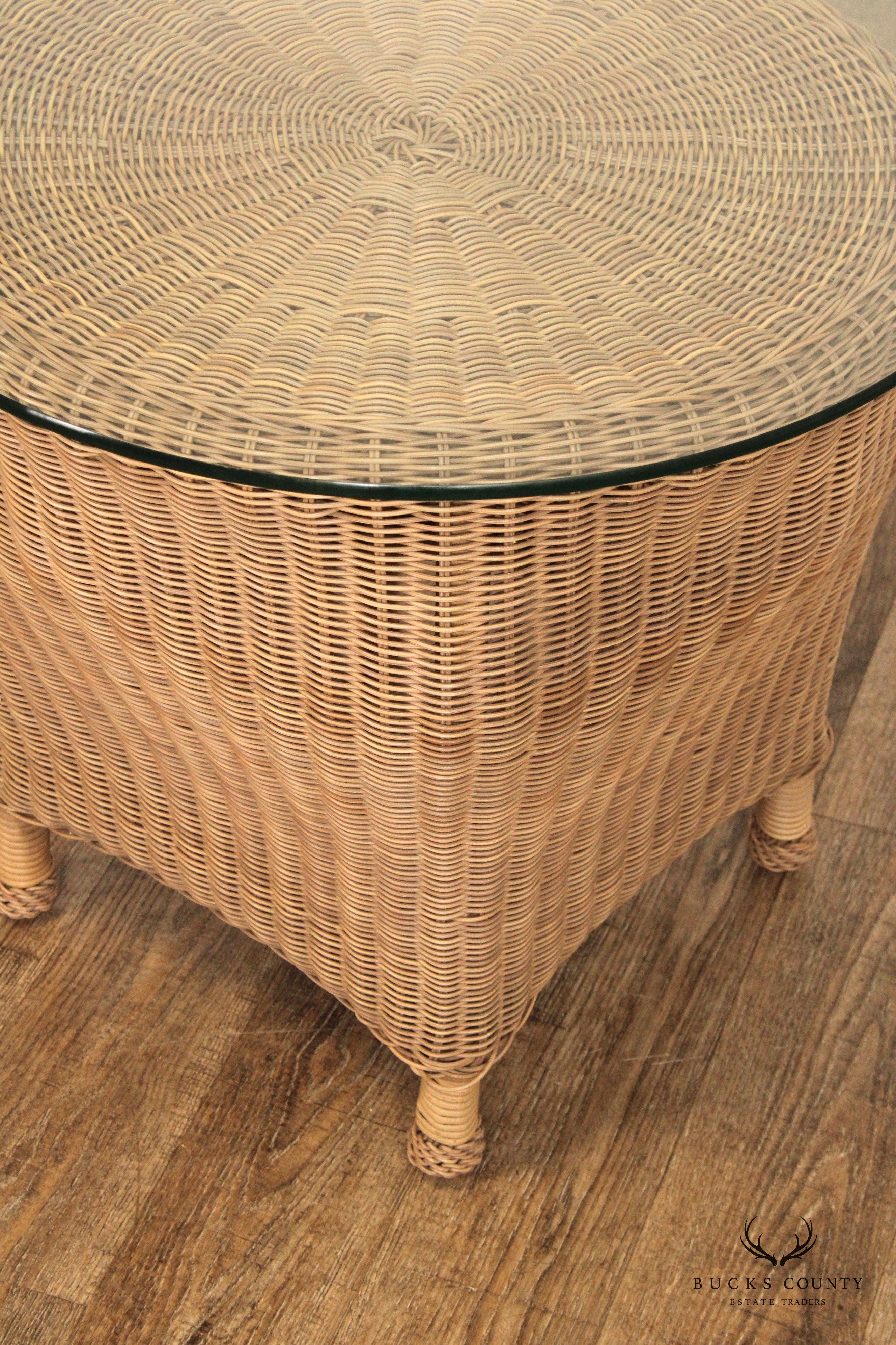 Woven Wicker Outdoor Patio Glass Top Side Table