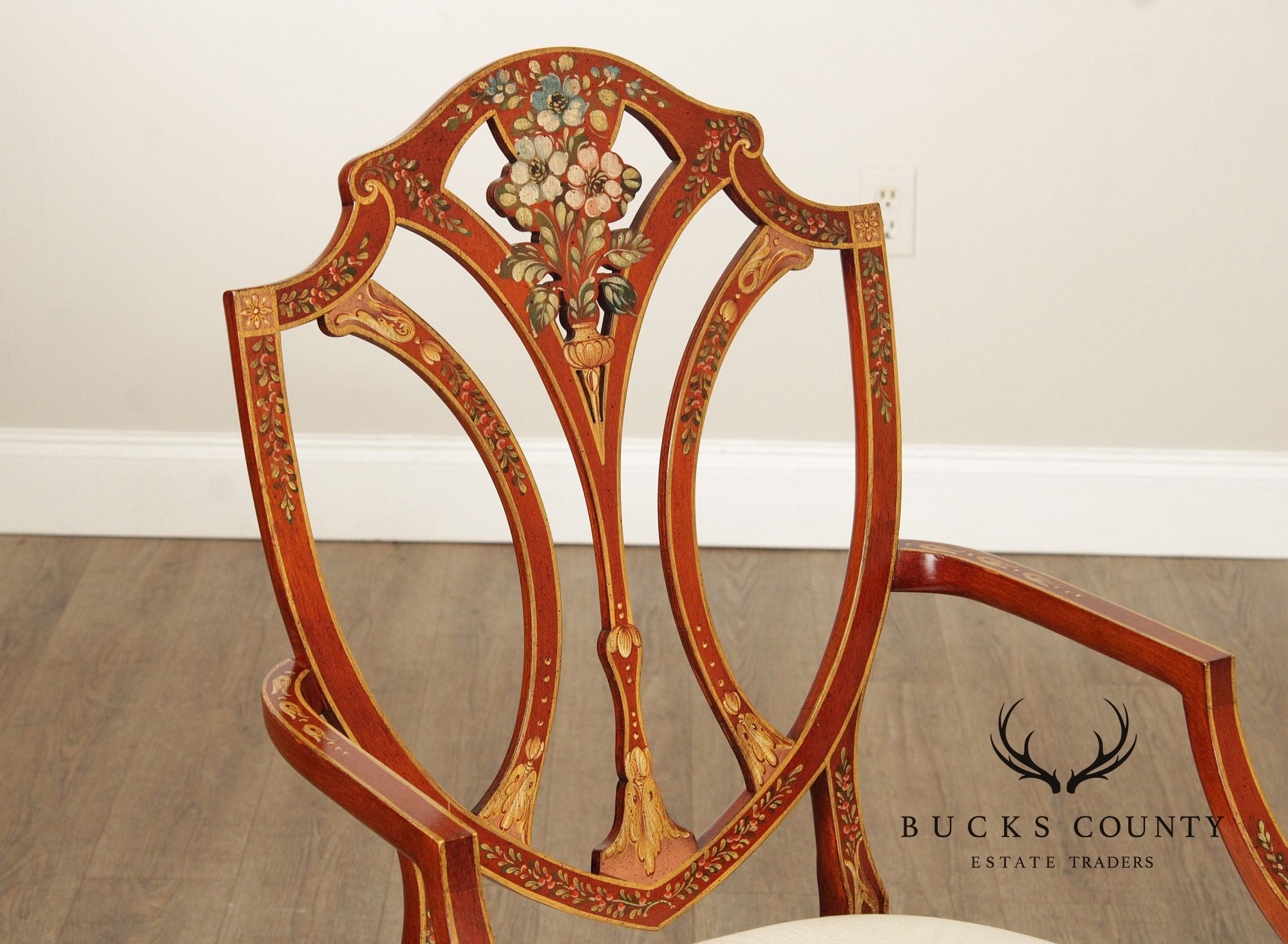 Casa Stradivari Painted Hepplewhite Style Shield Back Pair Of Armchairs