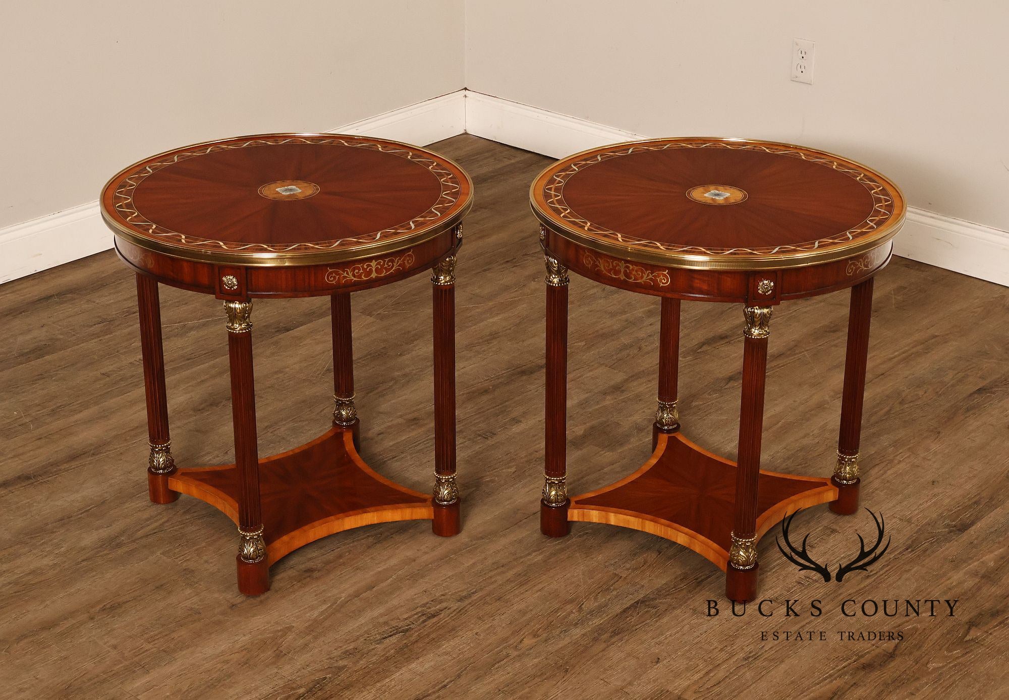 Theodore Alexander Pair of 'Paulette' Mahogany Side Tables