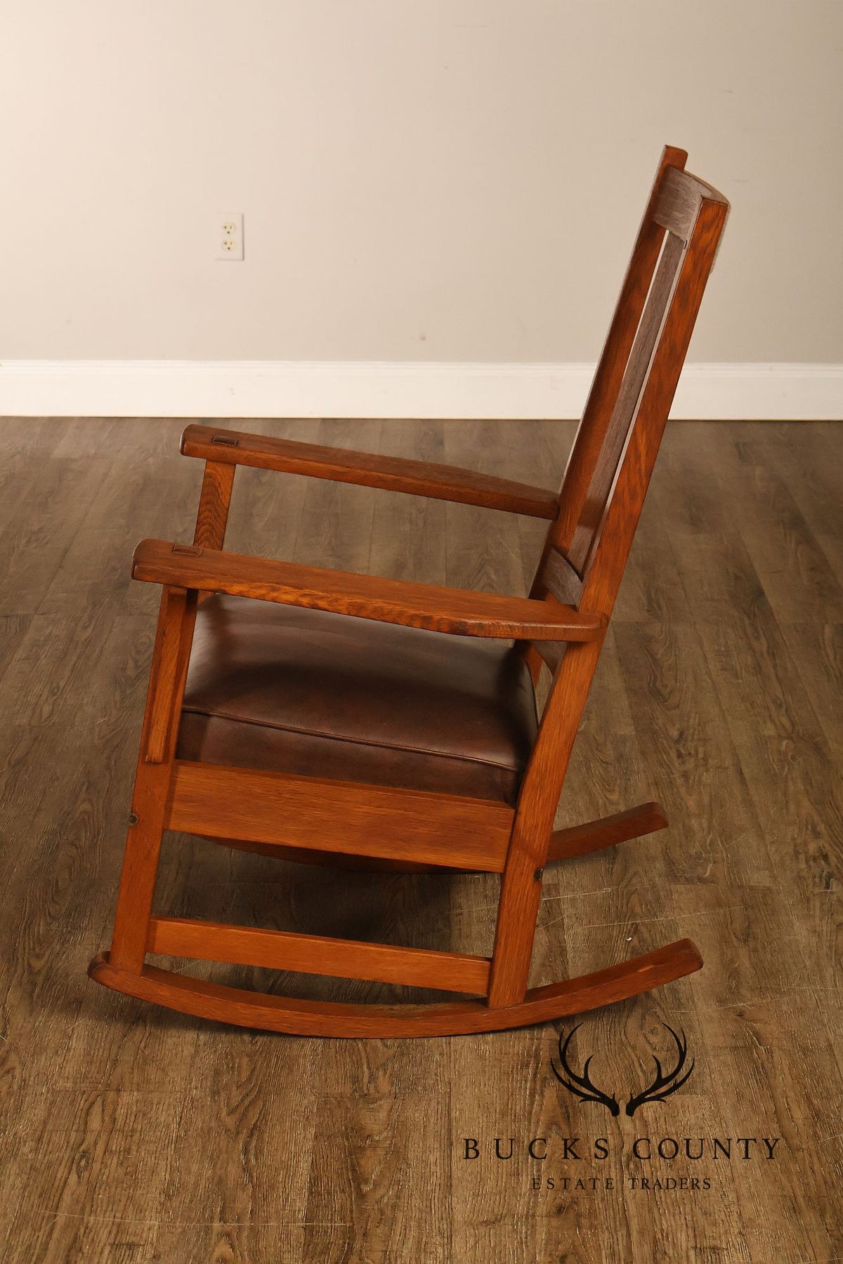 Antique L. & J.G. Stickley Mission Oak Slat Back Rocking Chair