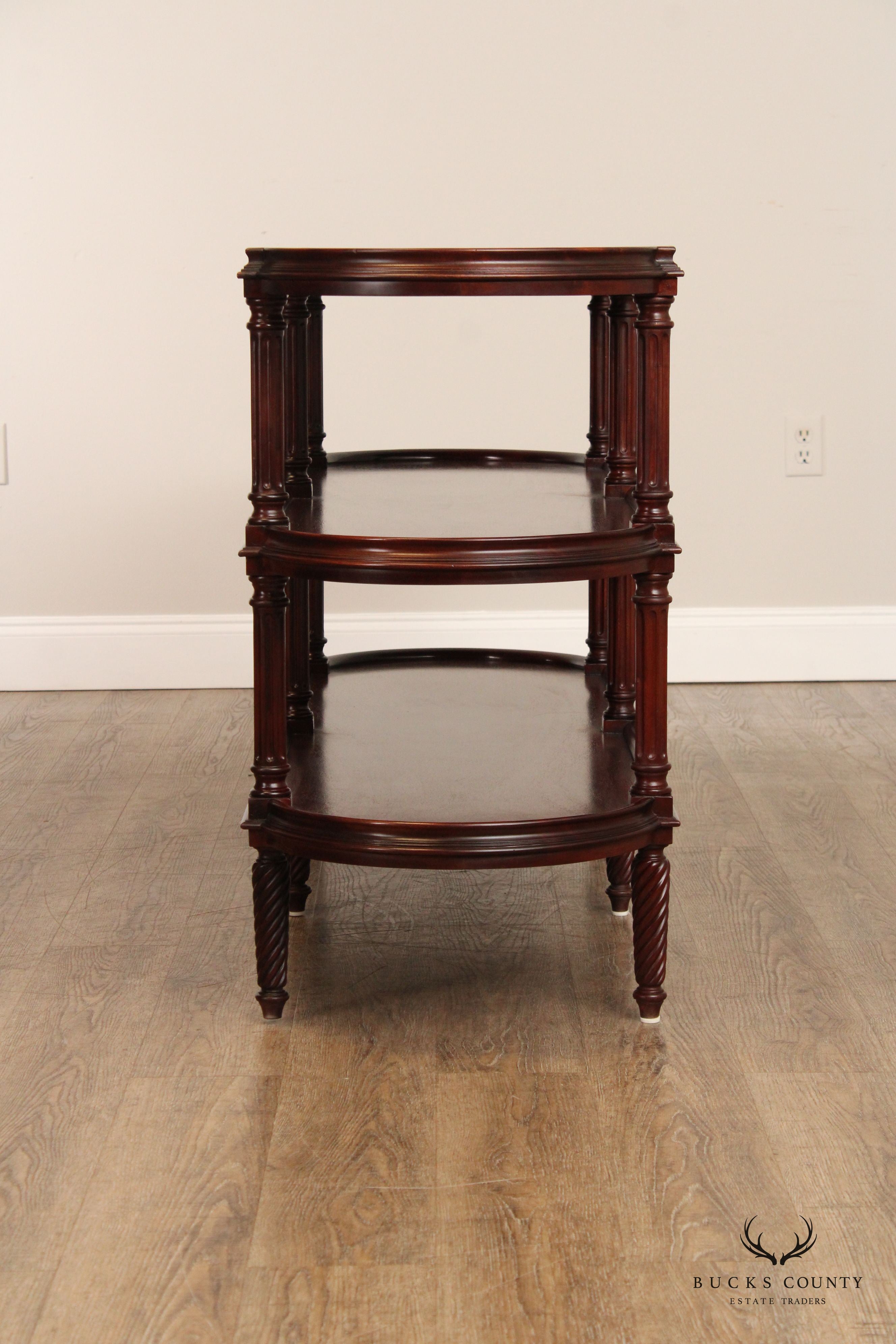 Henredon English Regency Style Mahogany Three-Tier Etagere Sofa Table Bookshelf