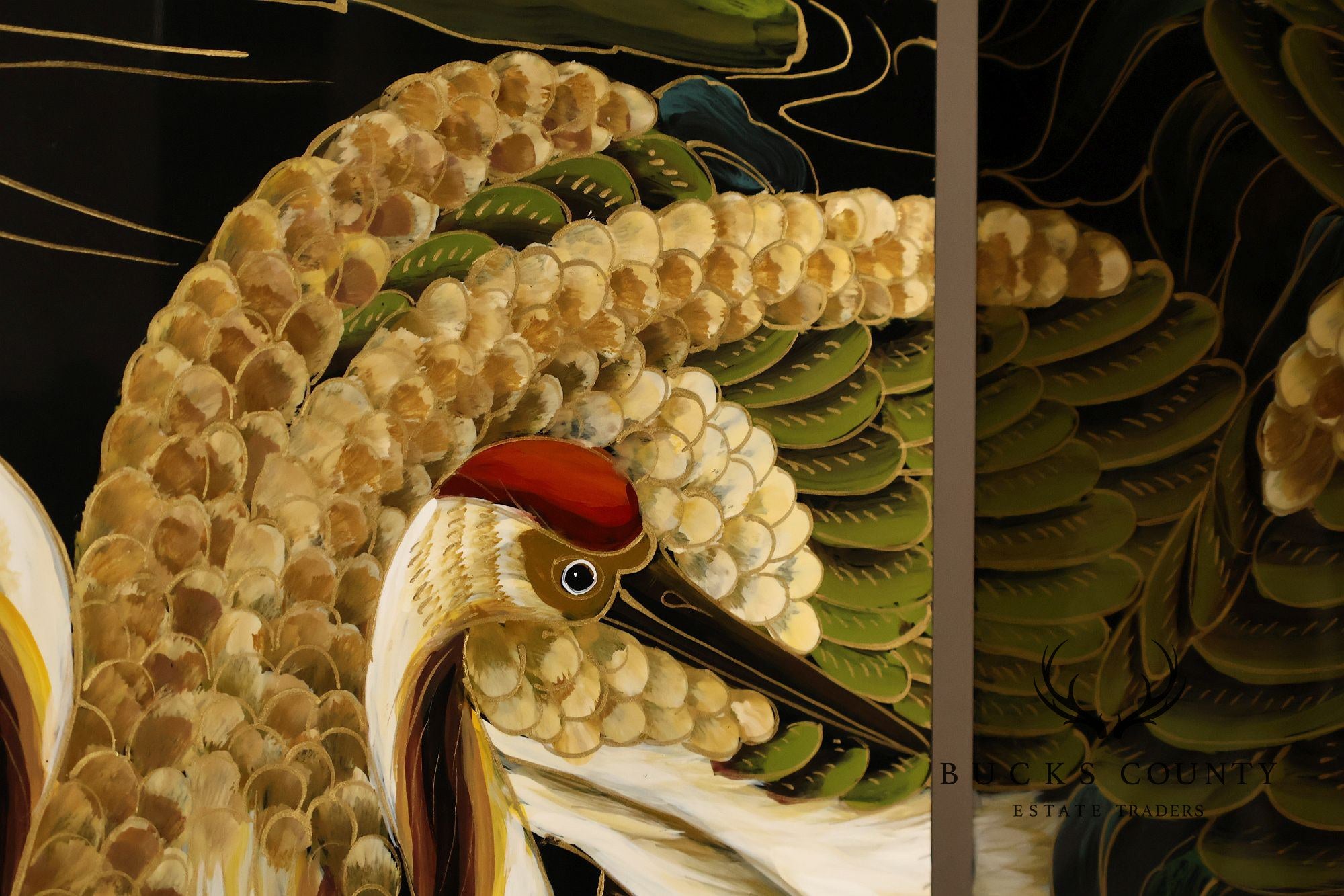 Japanese Style Hand Painted Lacquered Six-Panel Room Divider