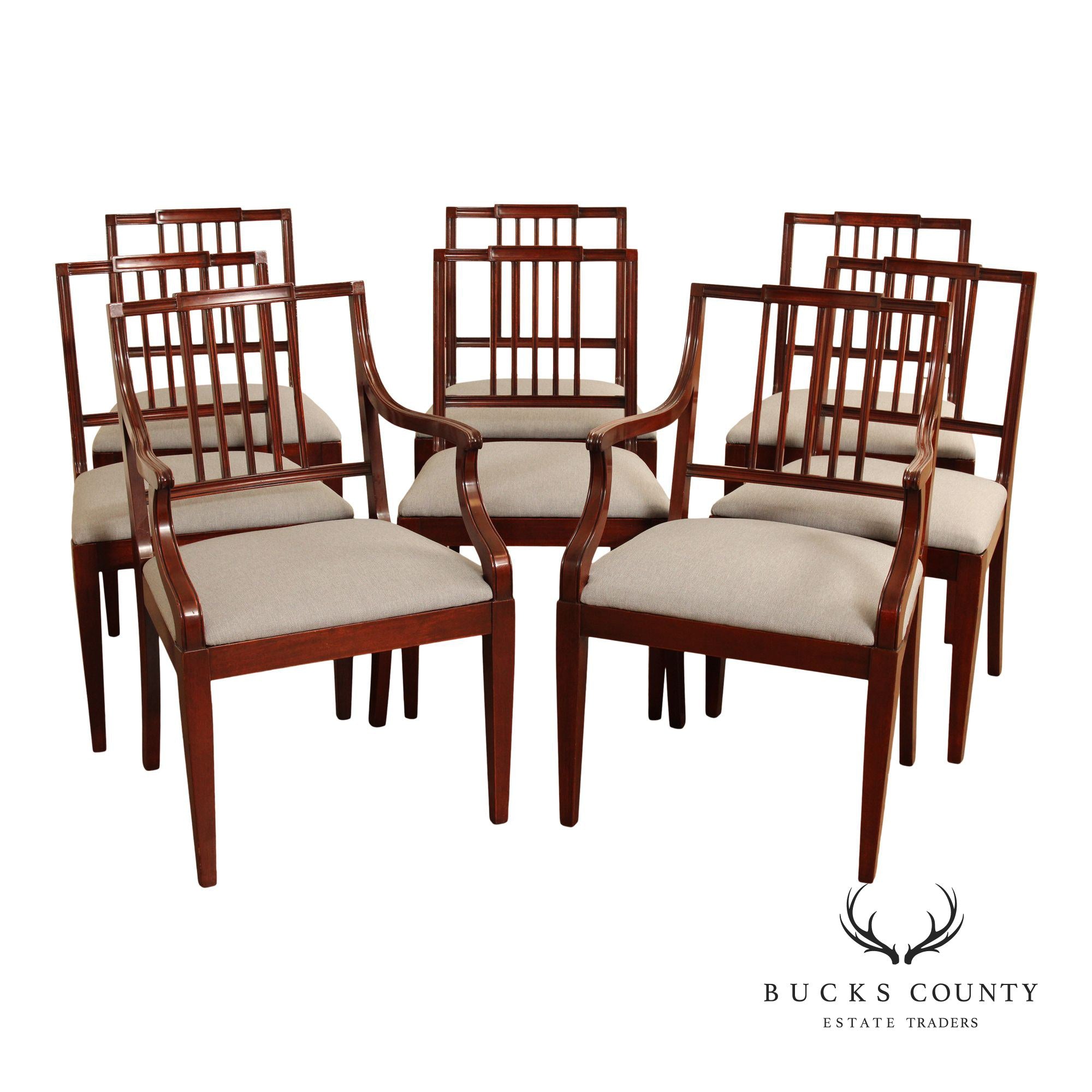 1940's Federal Style Set Of Eight Solid Mahogany Dining Chairs