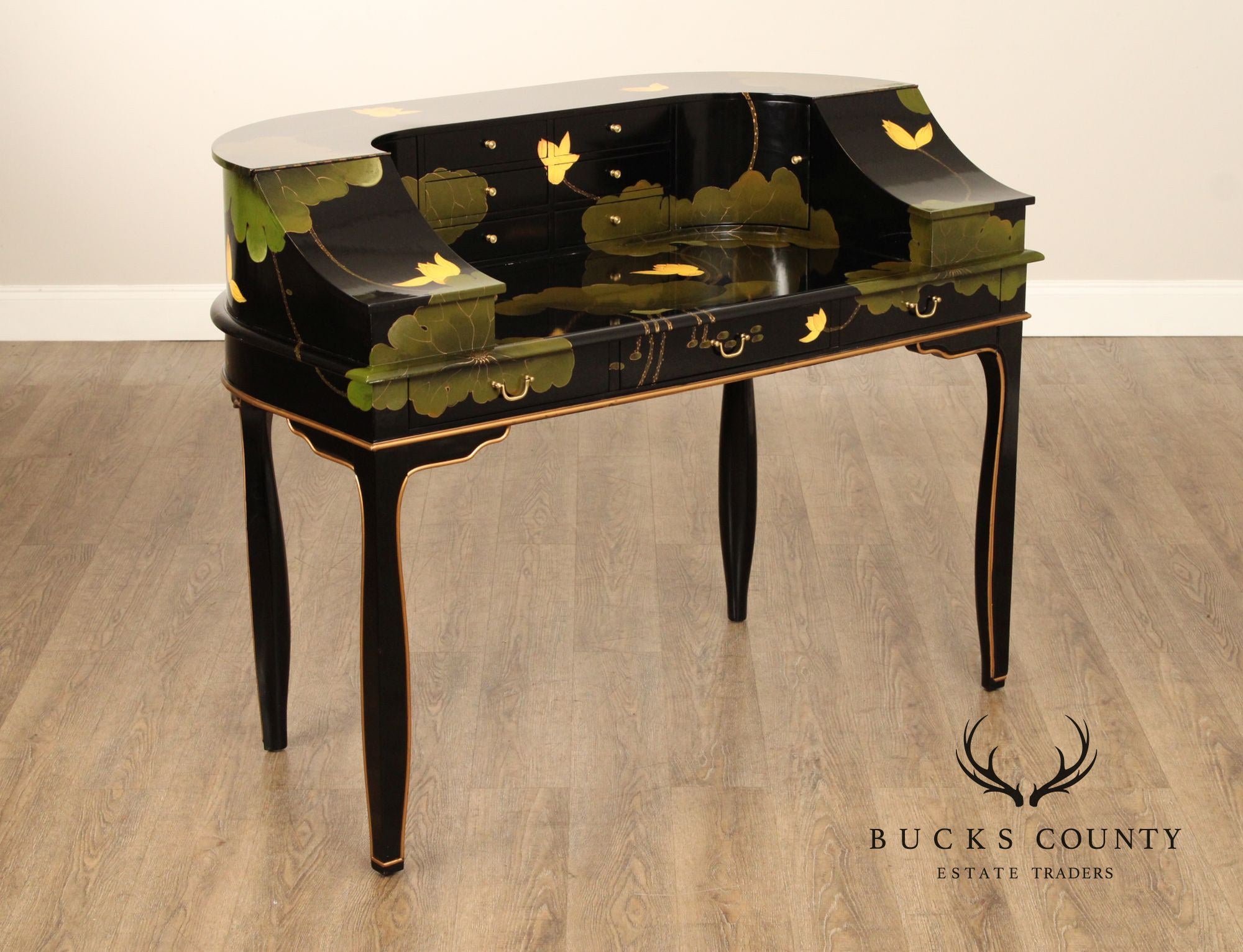 Asian Style Black Lacquer Carlton House Desk