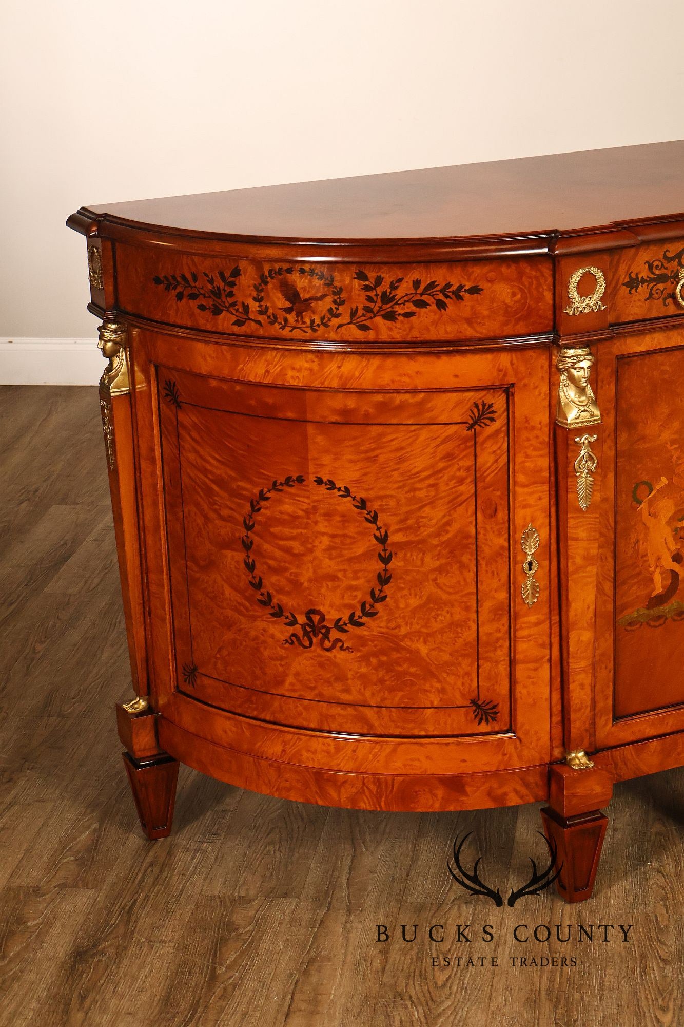 Rho Mobili D'Epoca Neoclassical Burl Wood Marquetry Inlaid Sideboard