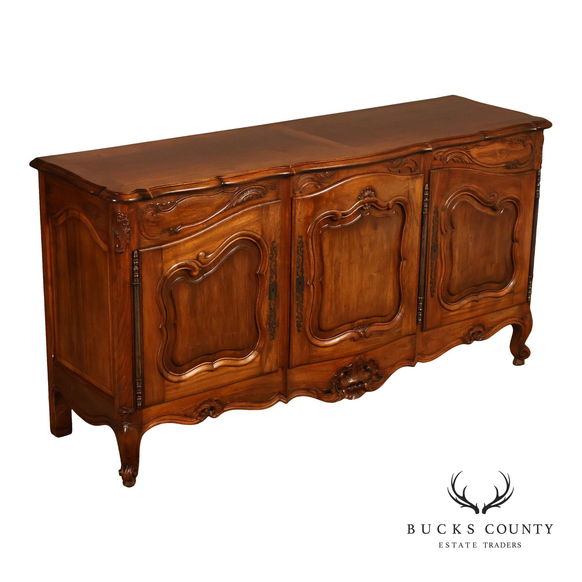 French Provincial Style Carved Fruitwood Three Door Sideboard