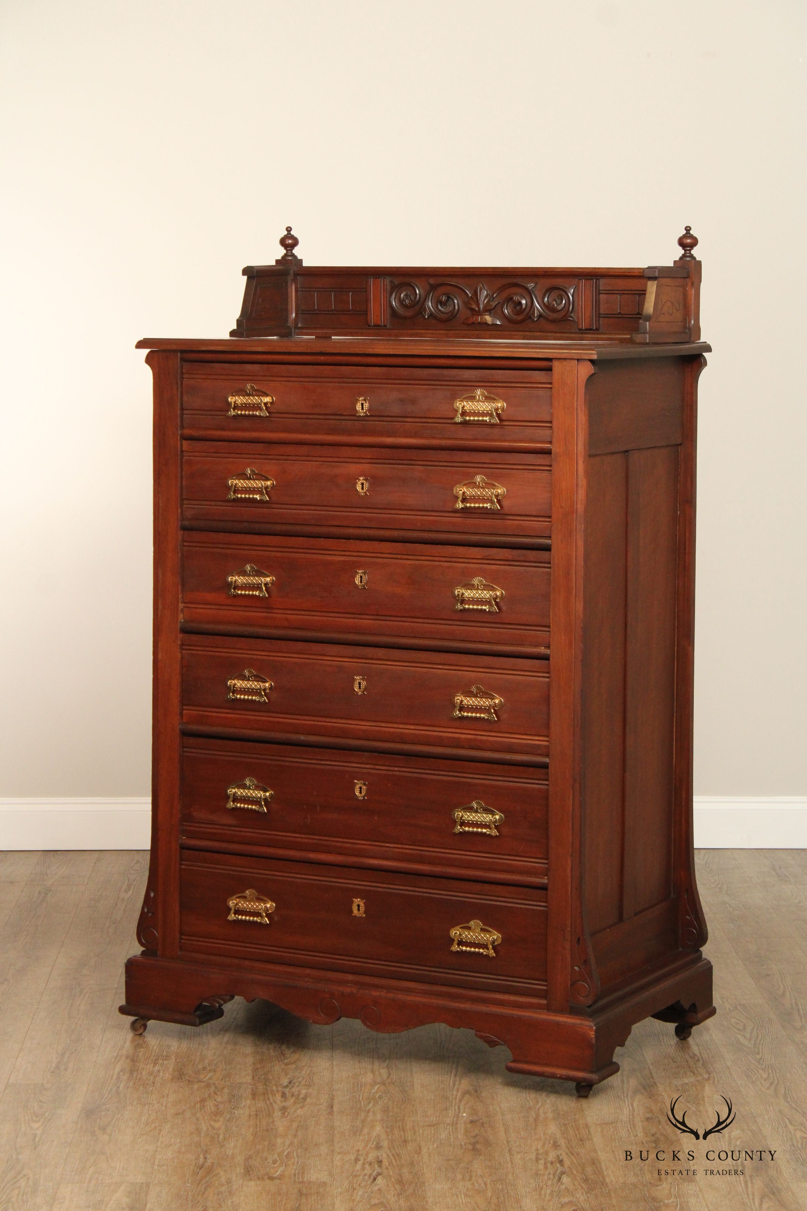 Antique Victorian Walnut Tall Chest