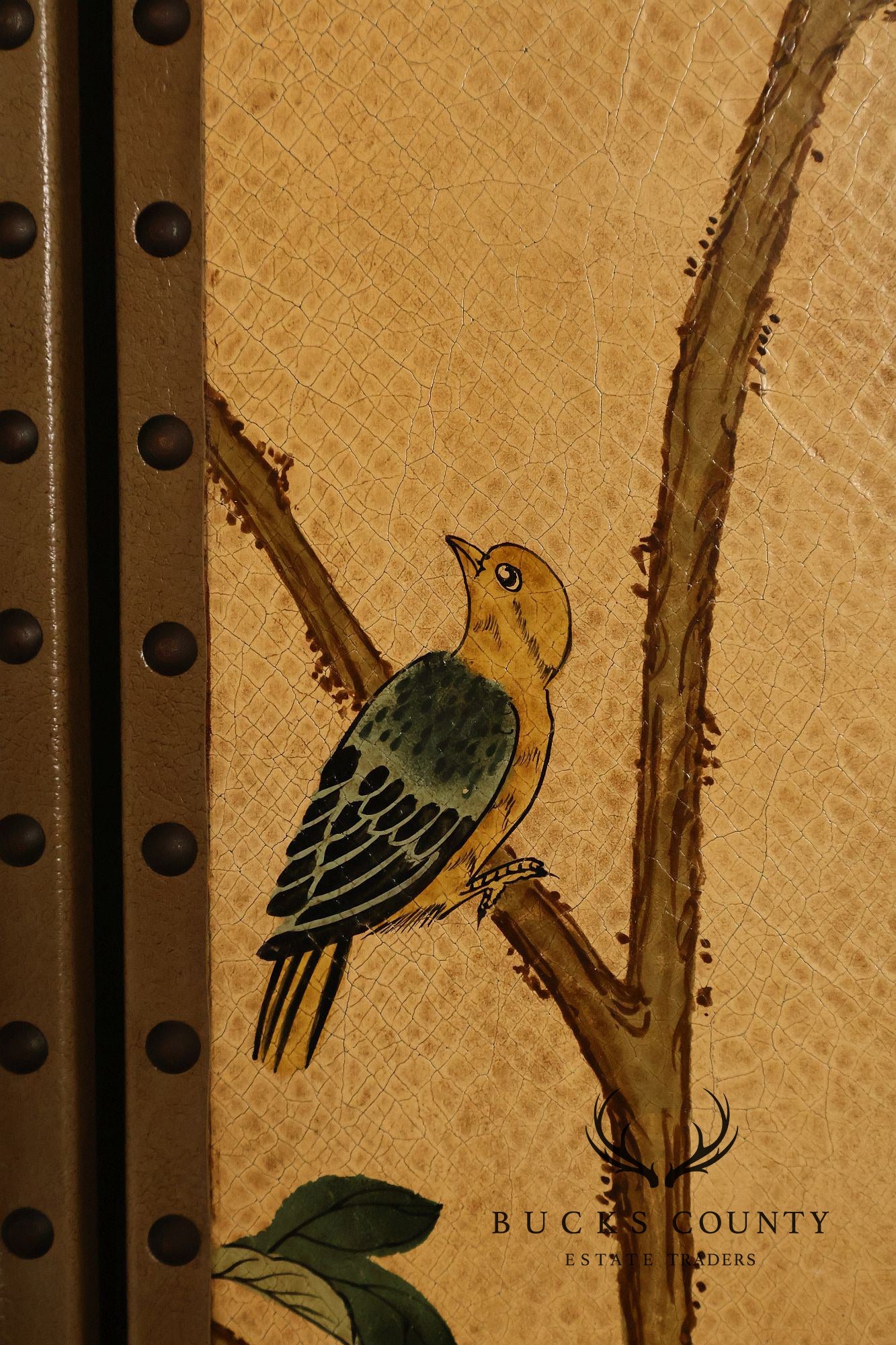 Decorative Crafts Chinoiserie Style Four Panel Hand-Painted Folding Screen