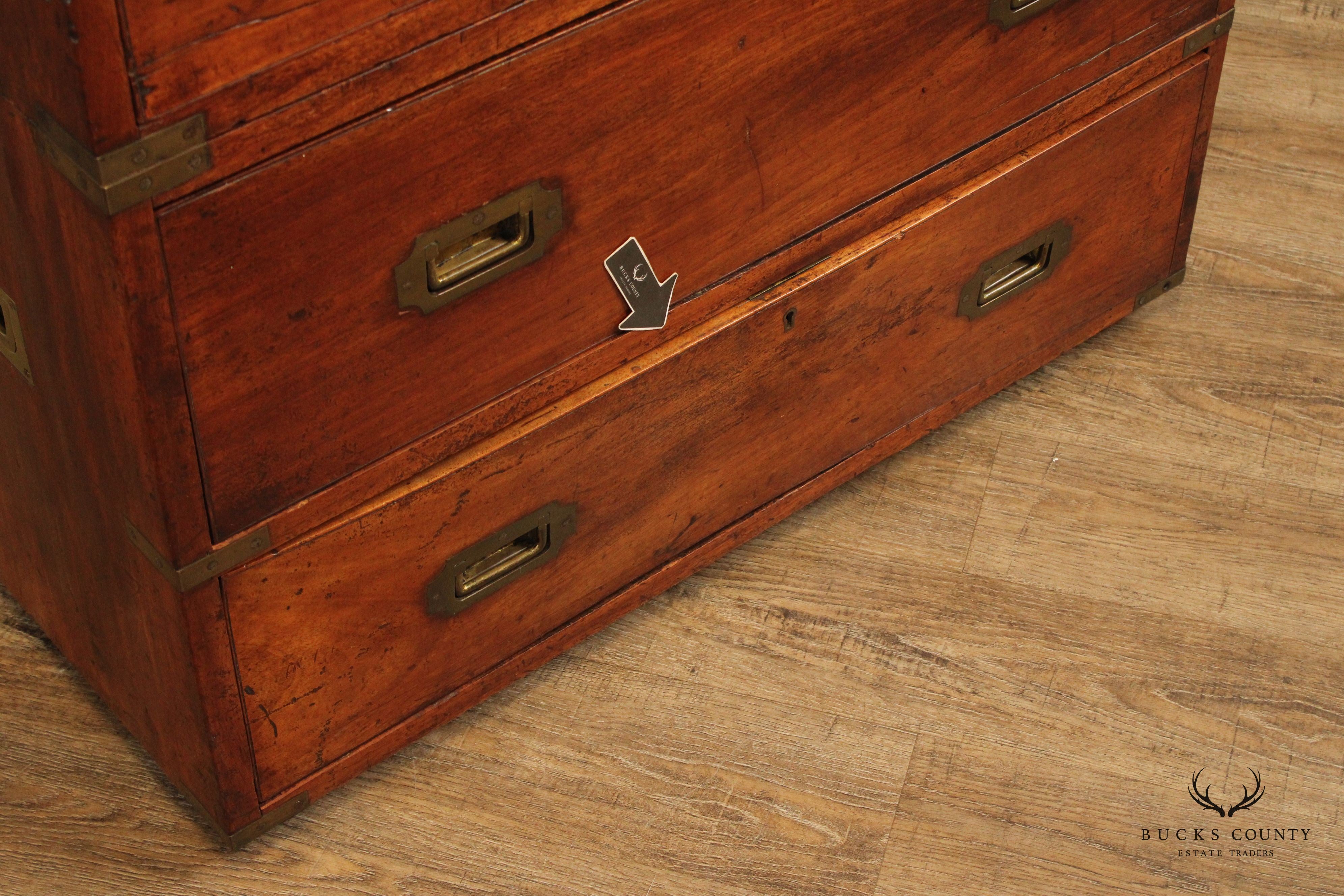 Antique 19th Century  English Brass Bound Campaign Chest