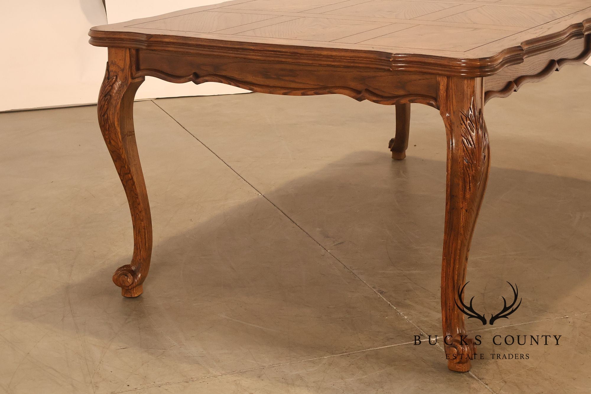 Century French Country Oak Parquet Top Expandable Dining Table With 2 Leaves