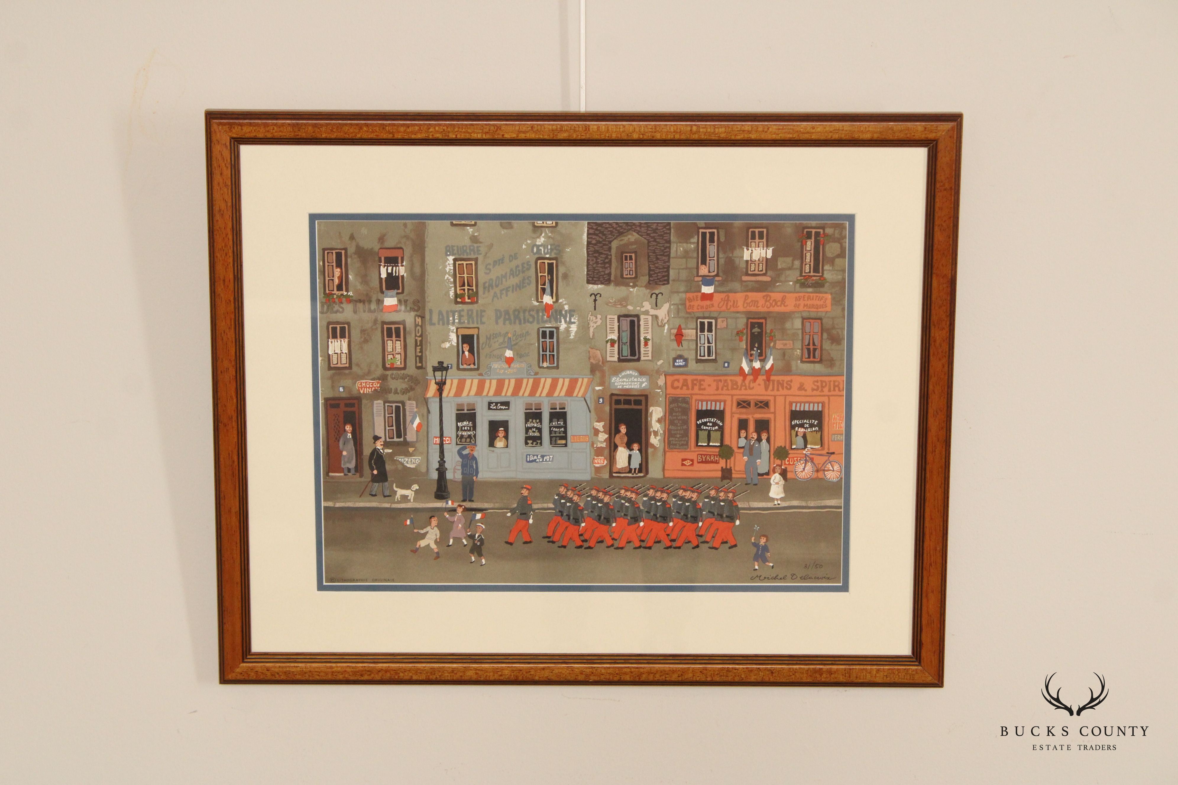 Michel Delacroix 'Le Defile du 14 Juillet' Framed Original Lithograph