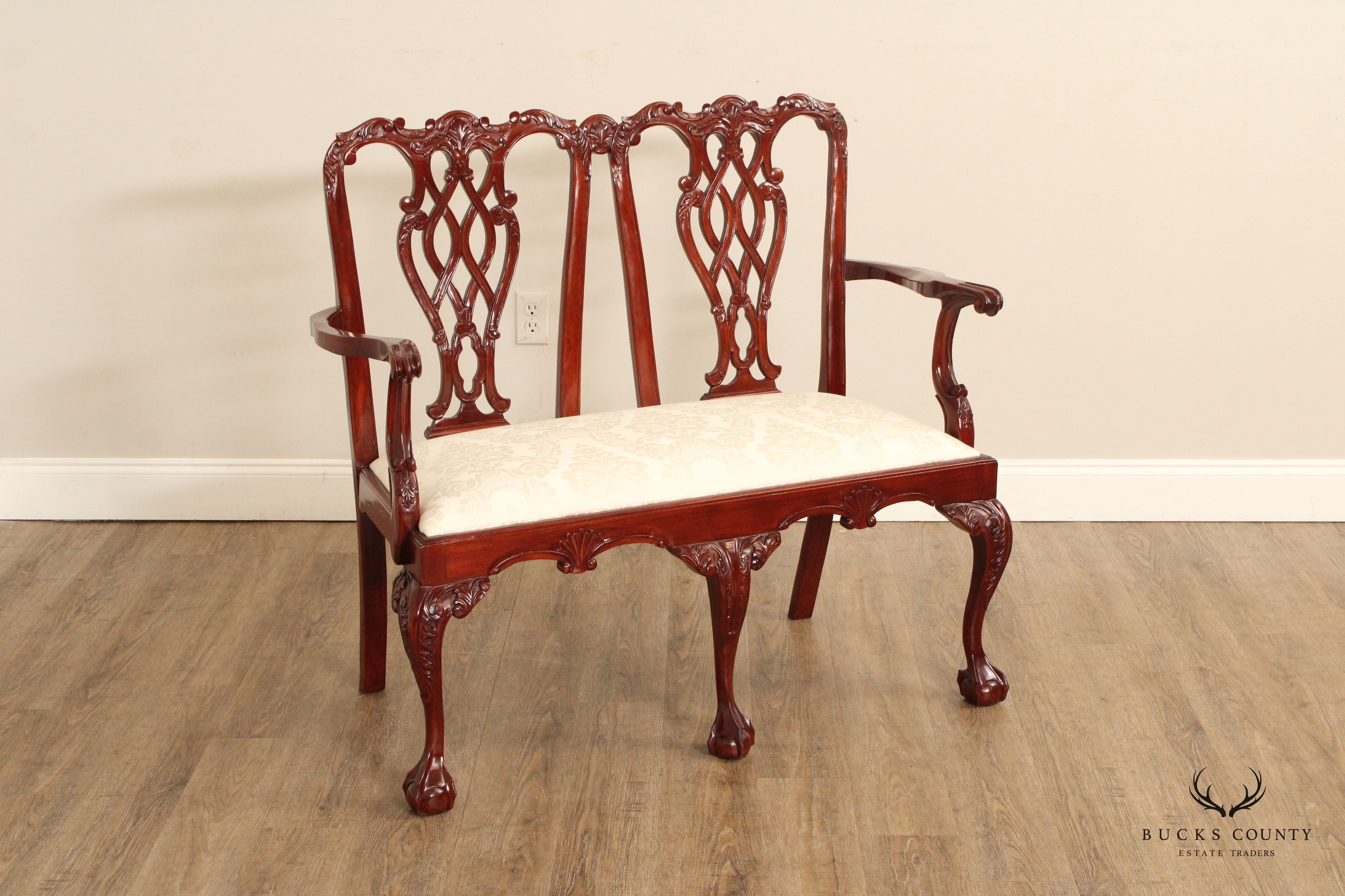 Georgian Style Carved Mahogany Double Bench