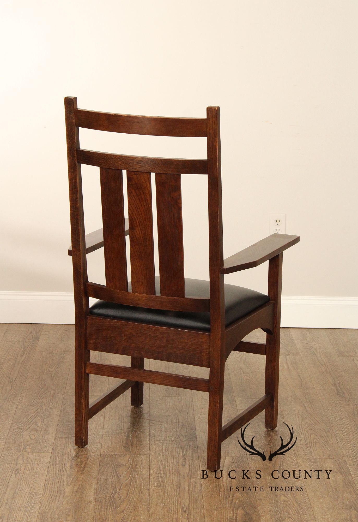 Stickley Mission Collection Set of Four Harvey Ellis Inlaid Oak Dining Chairs