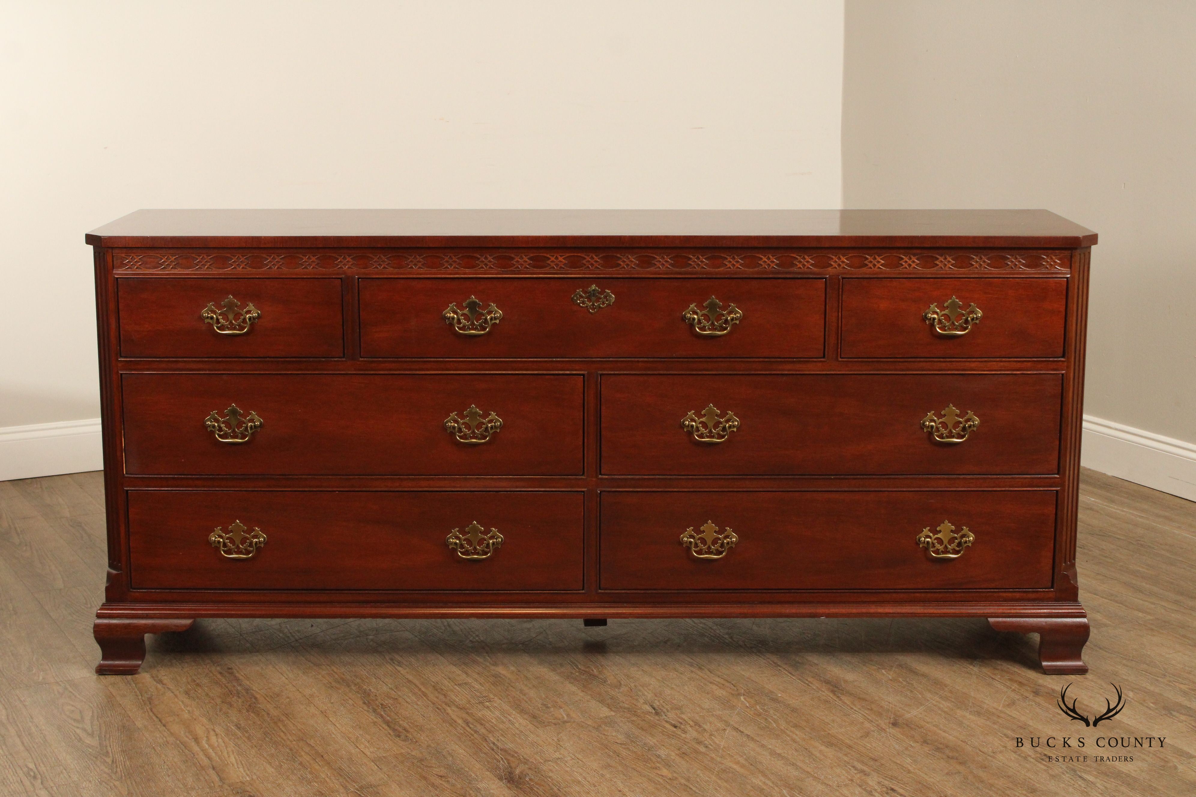 Baker Furniture Chippendale Style Banded Mahogany Double Chest