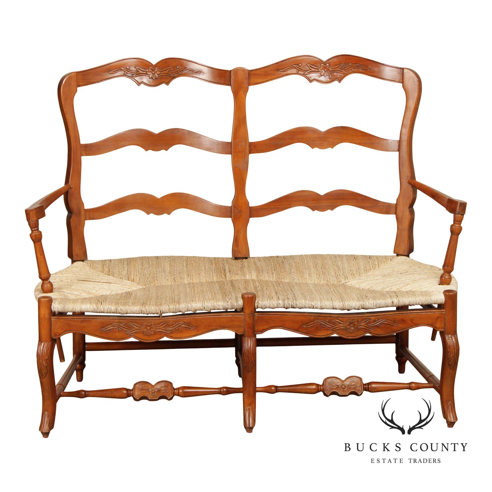 French Country Style Vintage Rush Seat Settee