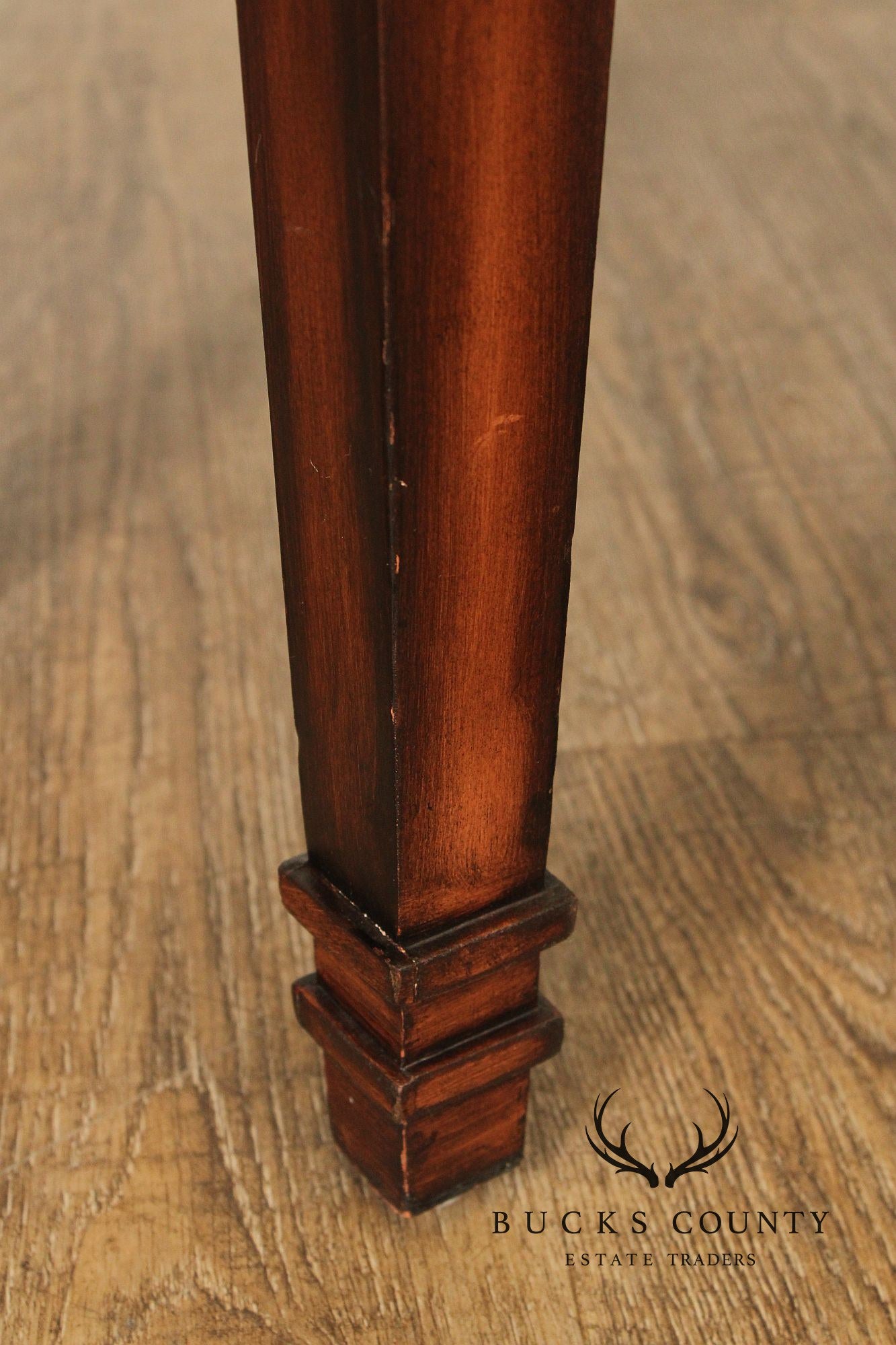 Neoclassical Style Leather Wrapped Drop-Leaf Side Table