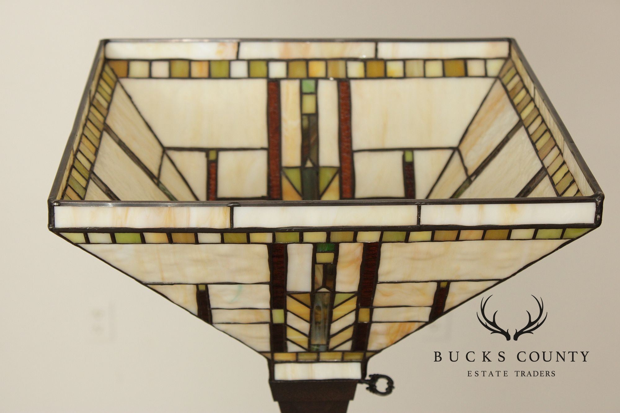 Mission Style Pair of Stained Glass Floor Lamps