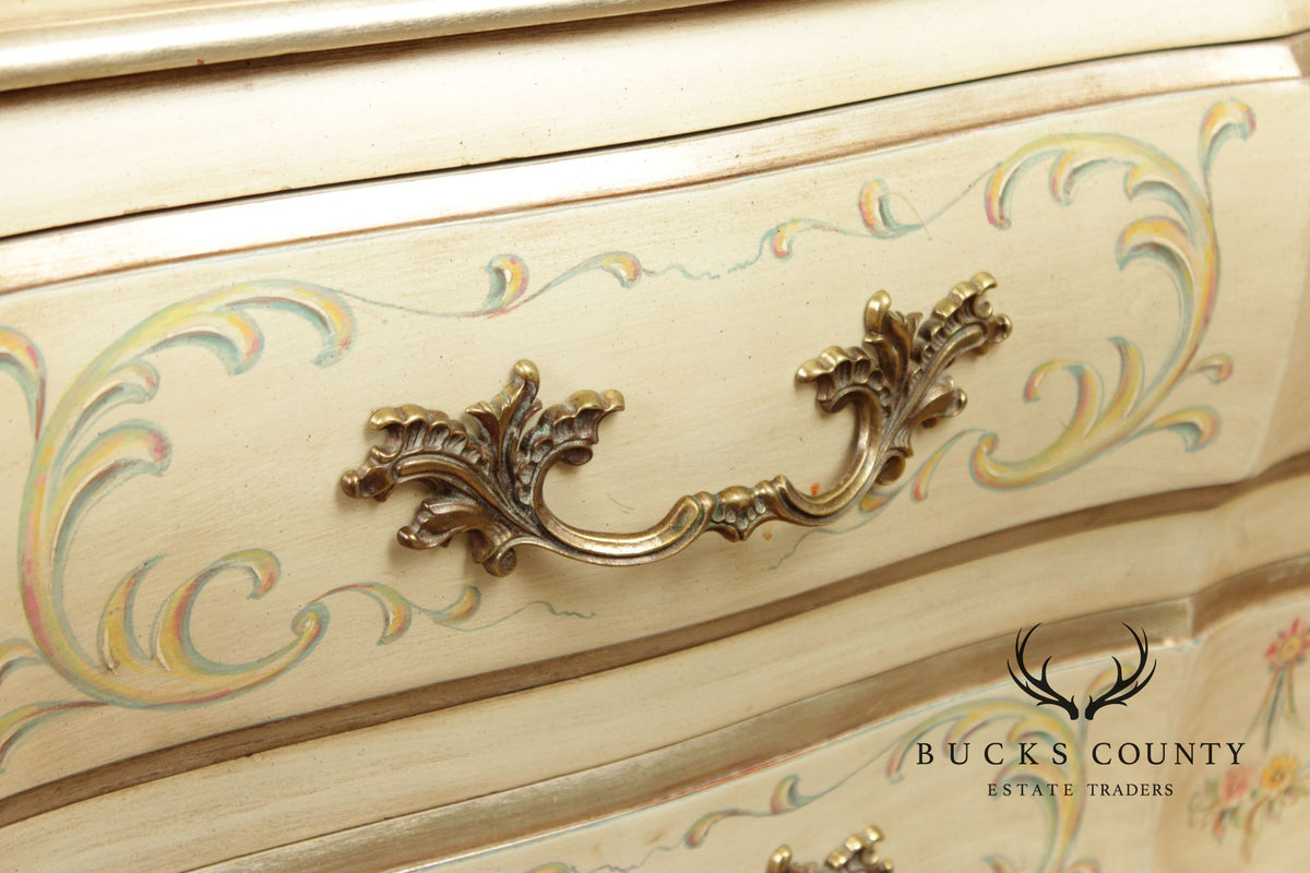 Karges Bombe Painted Two-Drawer Night Stand With Floral Motifs