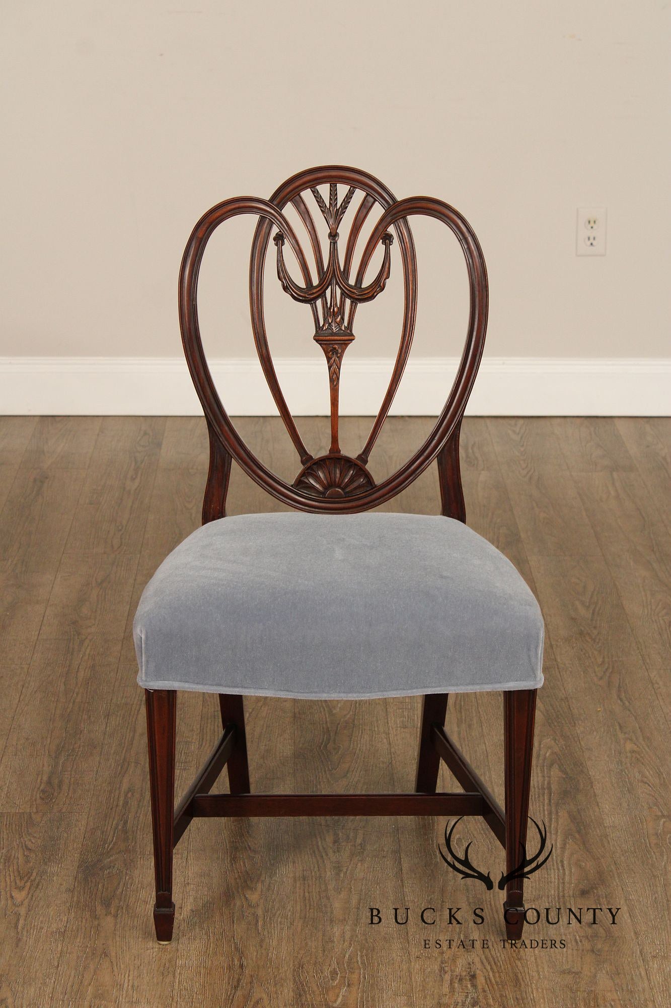 Hepplewhite Style Set of Ten Carved Mahogany Dining Chairs