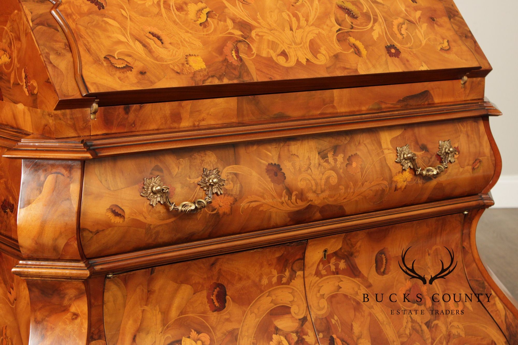 Italian Marquetry Inlaid Secretary Bookcase