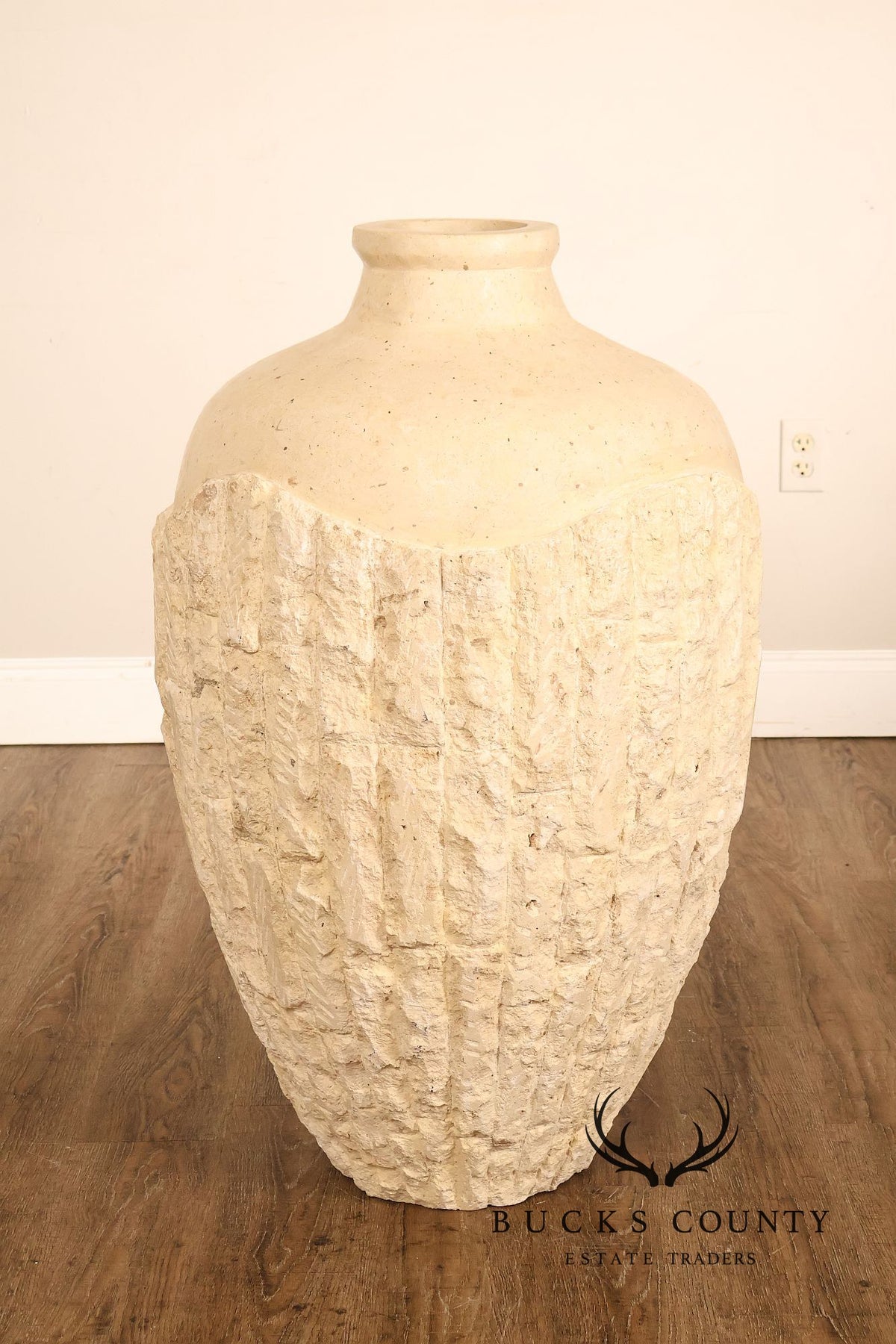 Pair Of Mactan Coral Limestone Tessellated Carved Stone Urns