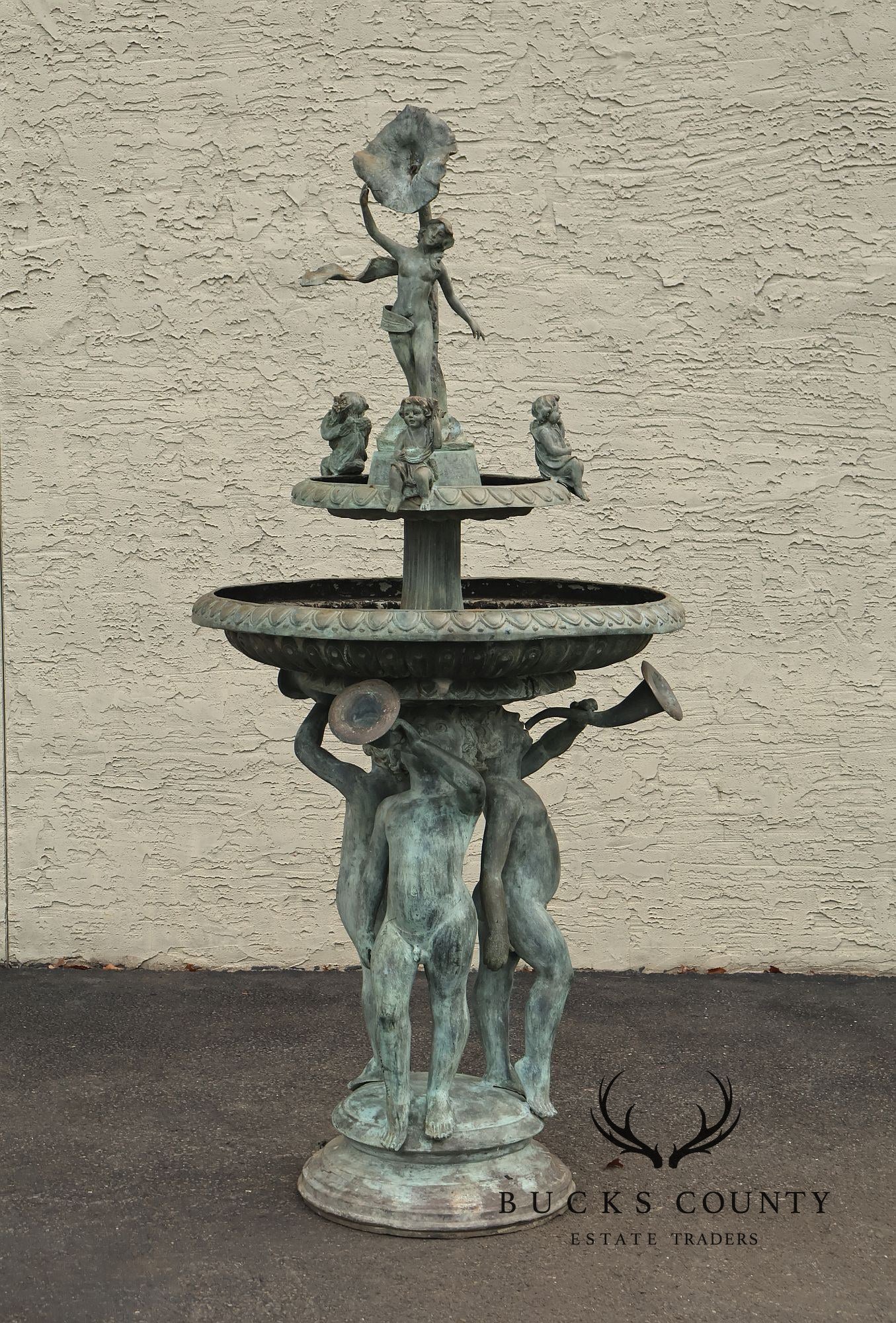 Vintage Two Tier Cherub Bronze Garden Fountain