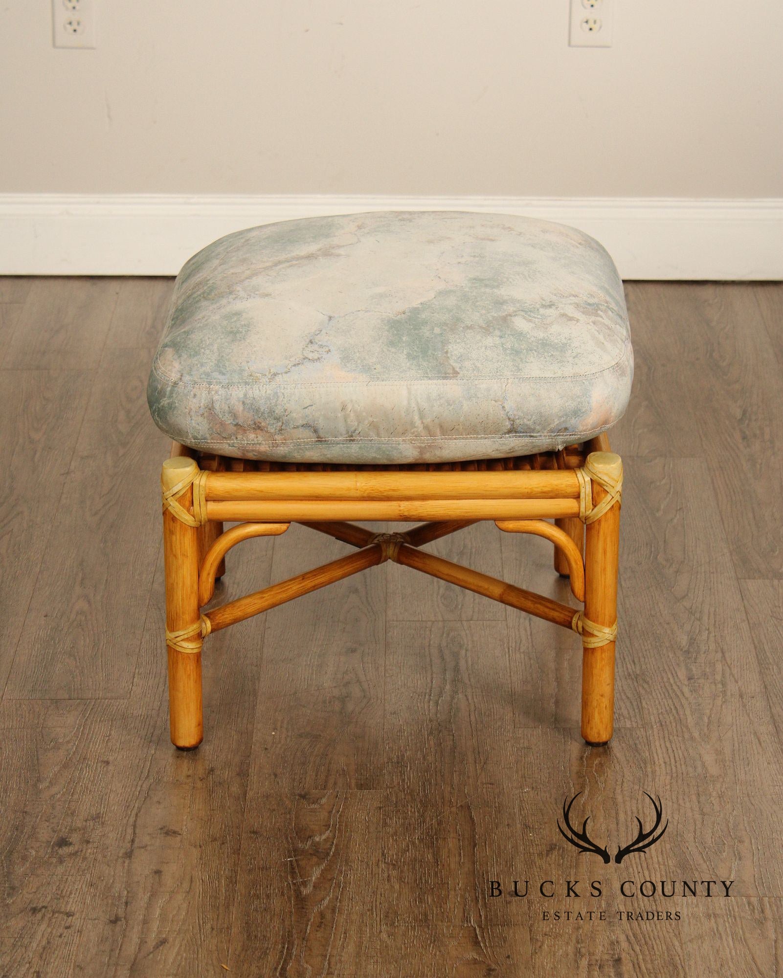 McGuire San Francisco Rattan Ottoman With Loose Cushion