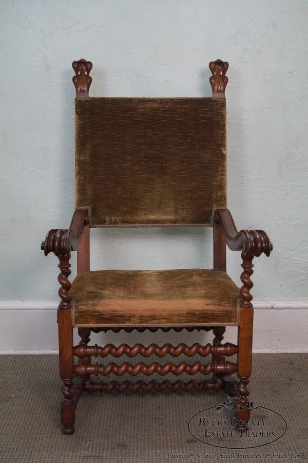 Antique 19th Century Renaissance Revival Barley Twist Throne Chair