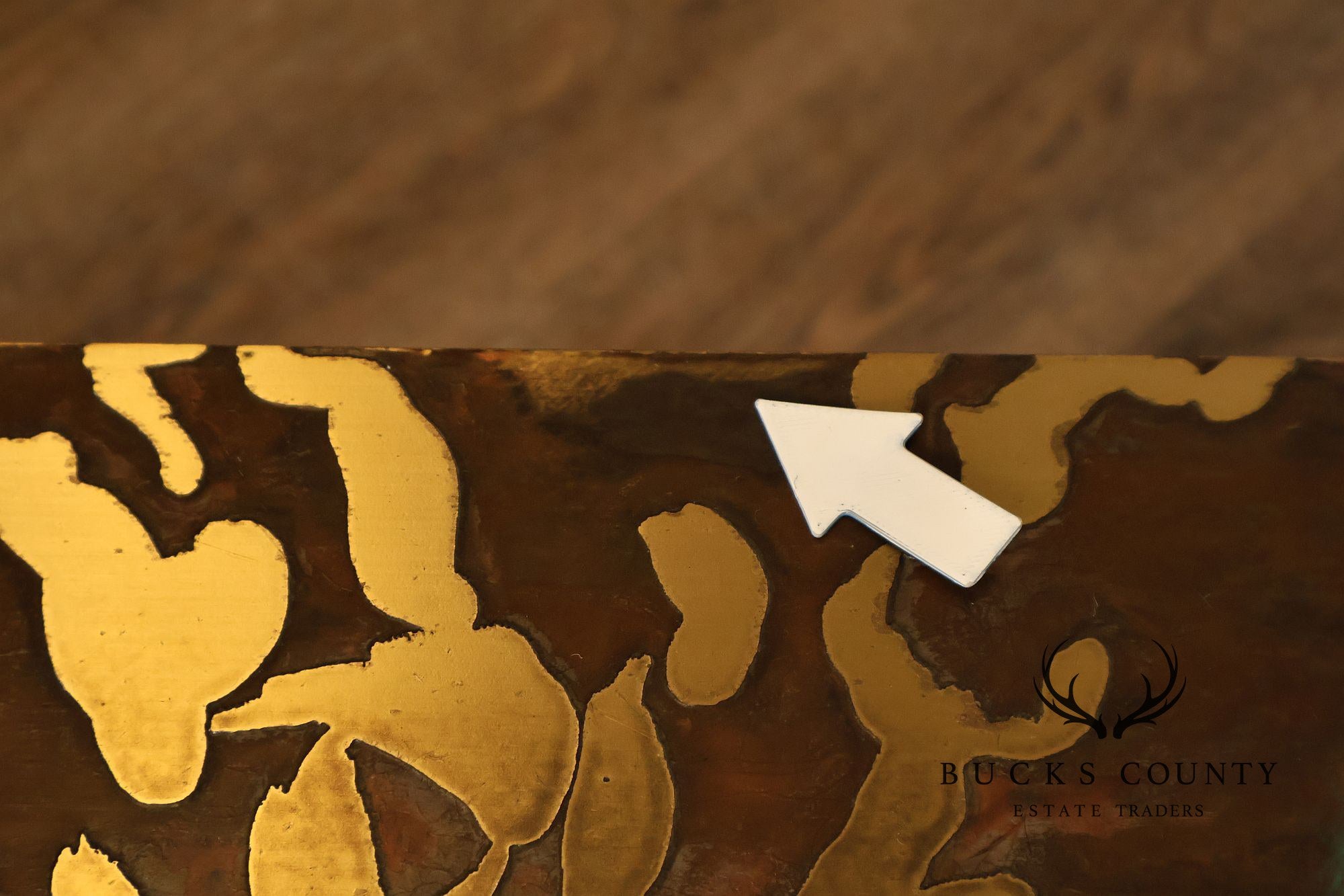 Mid Century Modern Acid Etched Brass Top Coffee Table With Hairpin Legs