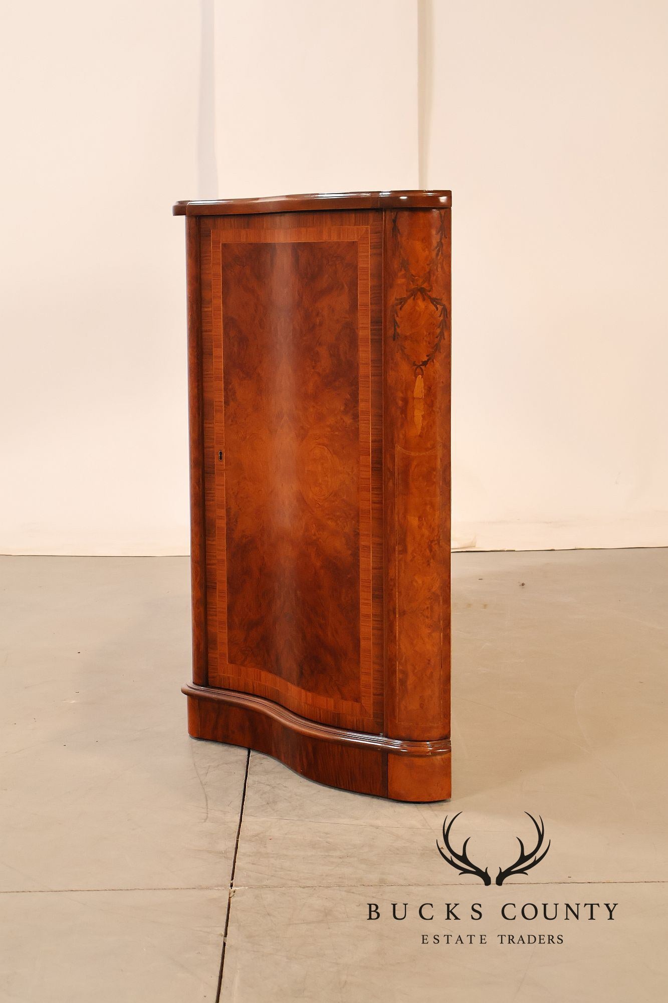Italian Style Marquetry Inlaid Burl Wood Credenza Sideboard