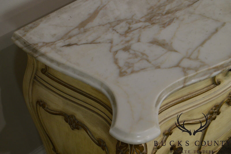 Milano Furn. Co. Rococo Style Painted Bombe Marble Top Commode Chest