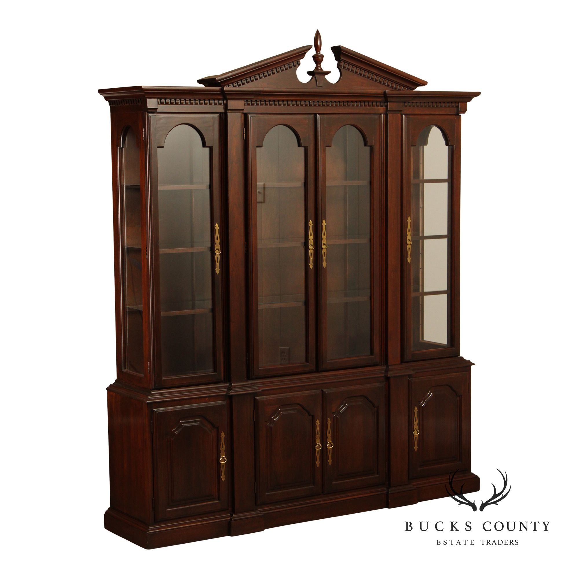 Harden Georgian Style Cherry Breakfront China Cabinet Bookcase