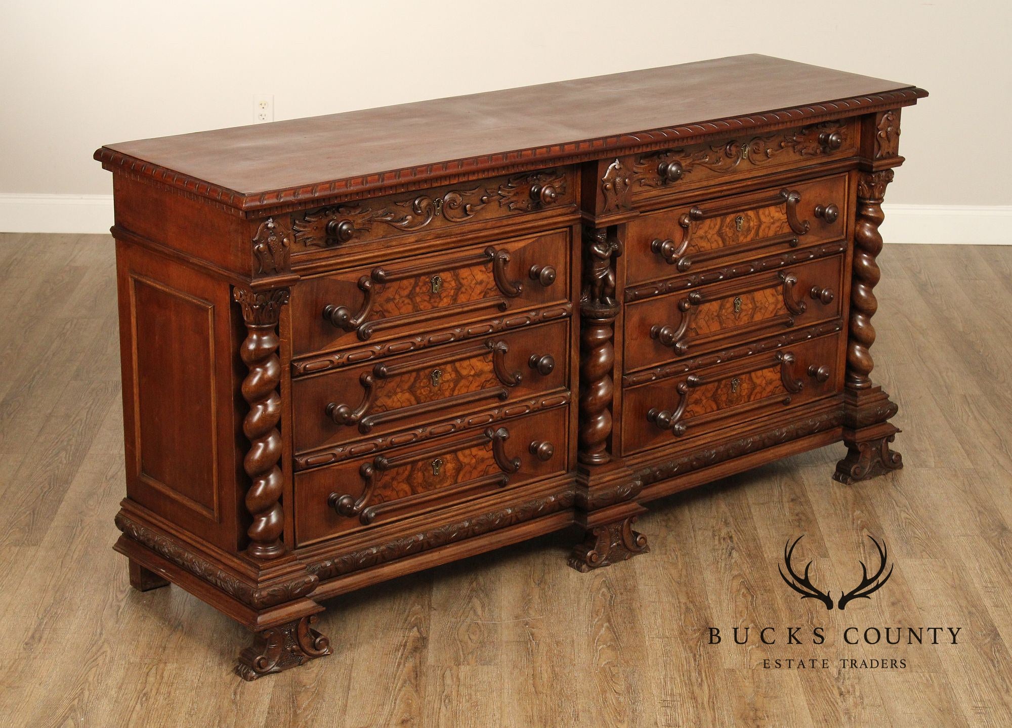 Italian Renaissance Style Carved Walnut Long Chest