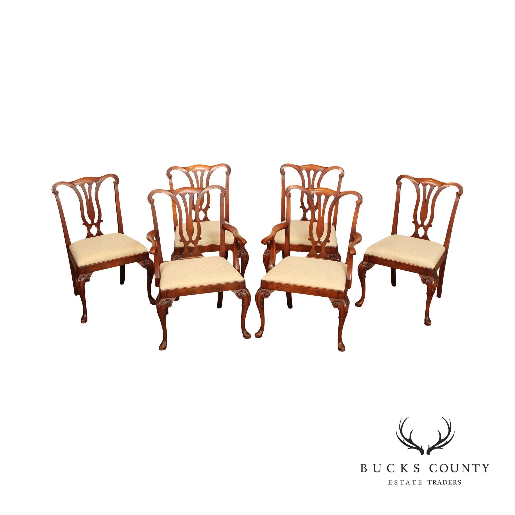 1930's Georgian Style Set of Six Carved Frame Dining Chairs