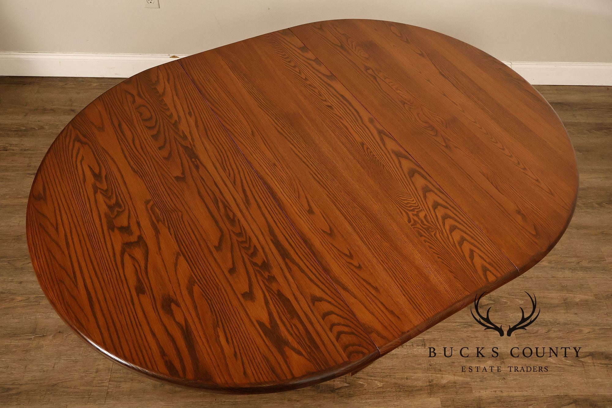 Vintage 42 Inch Oak Round Pedestal Dining Table With Leaf