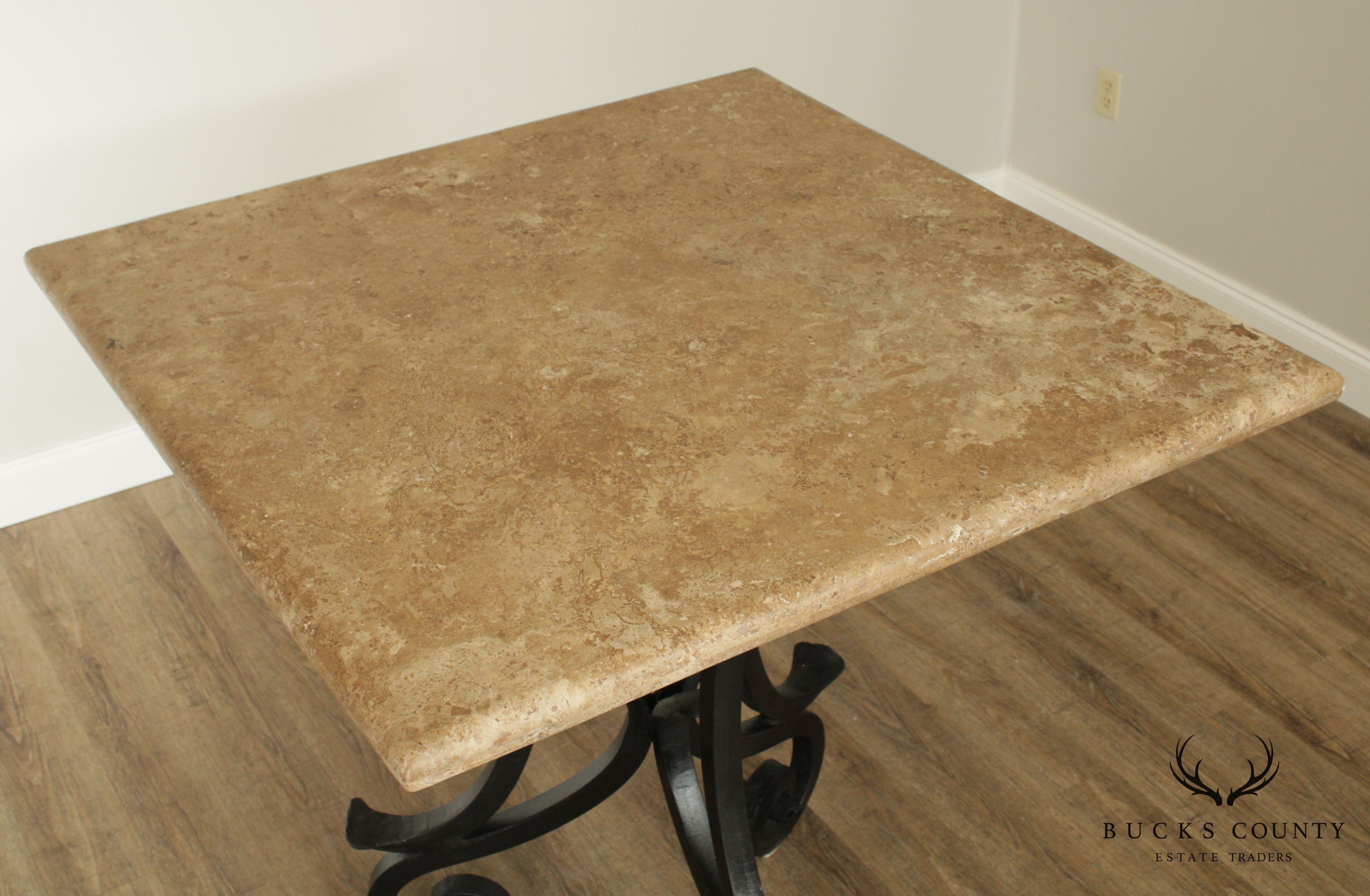 Hand Forged Iron Base 42" Pub Table Square Travertine Top