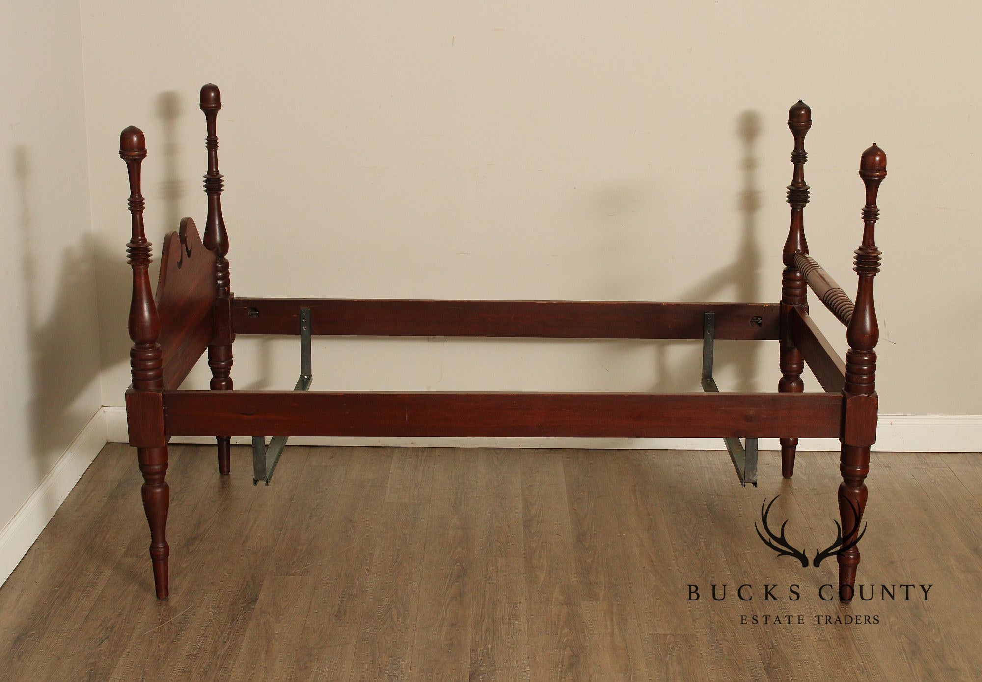 Antique Sheraton Style Pair Of Twin Poster Beds