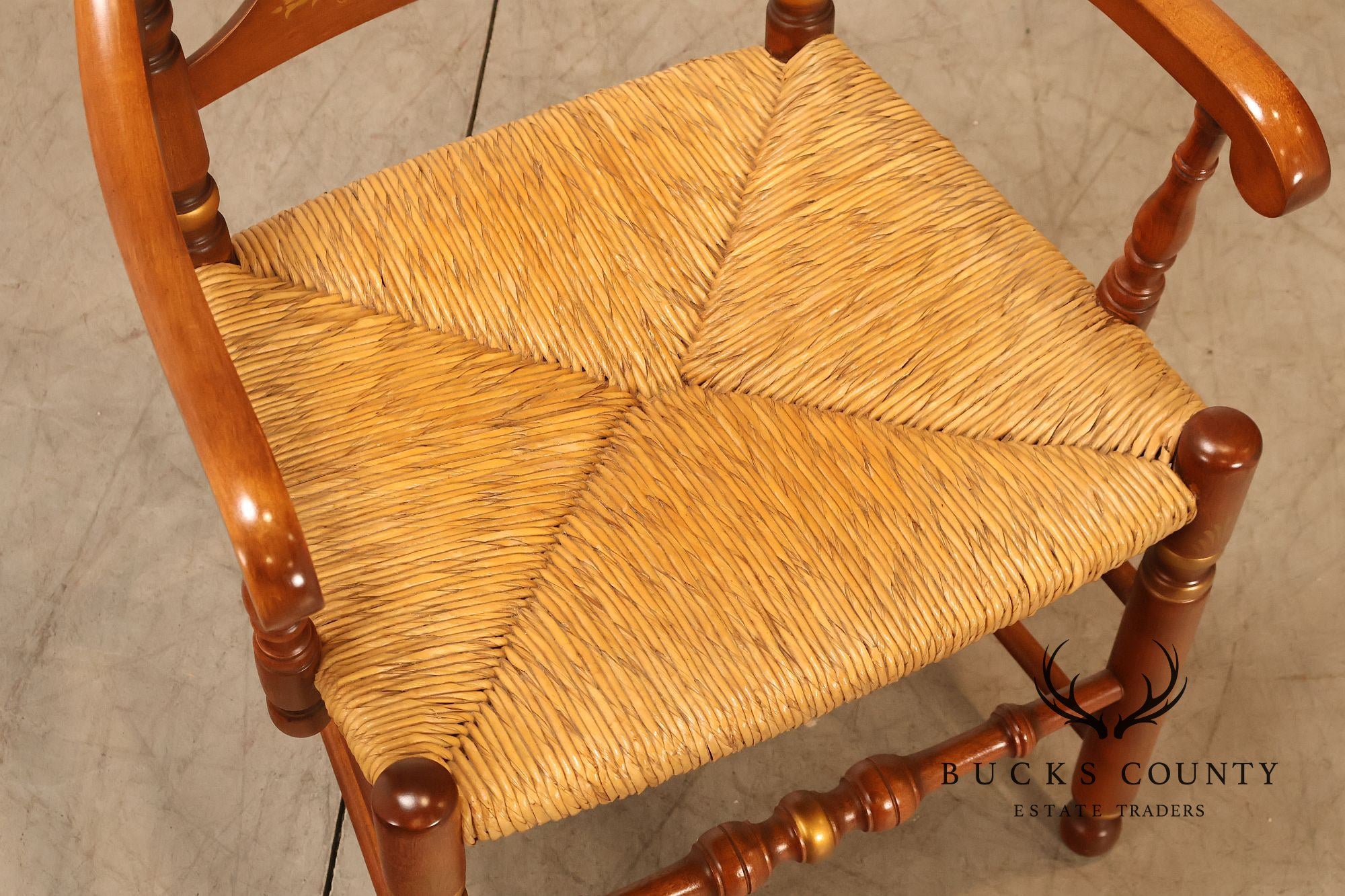 L. Hitchcock Set Of Six Rush Seat Dining Chairs with Stenciled Back