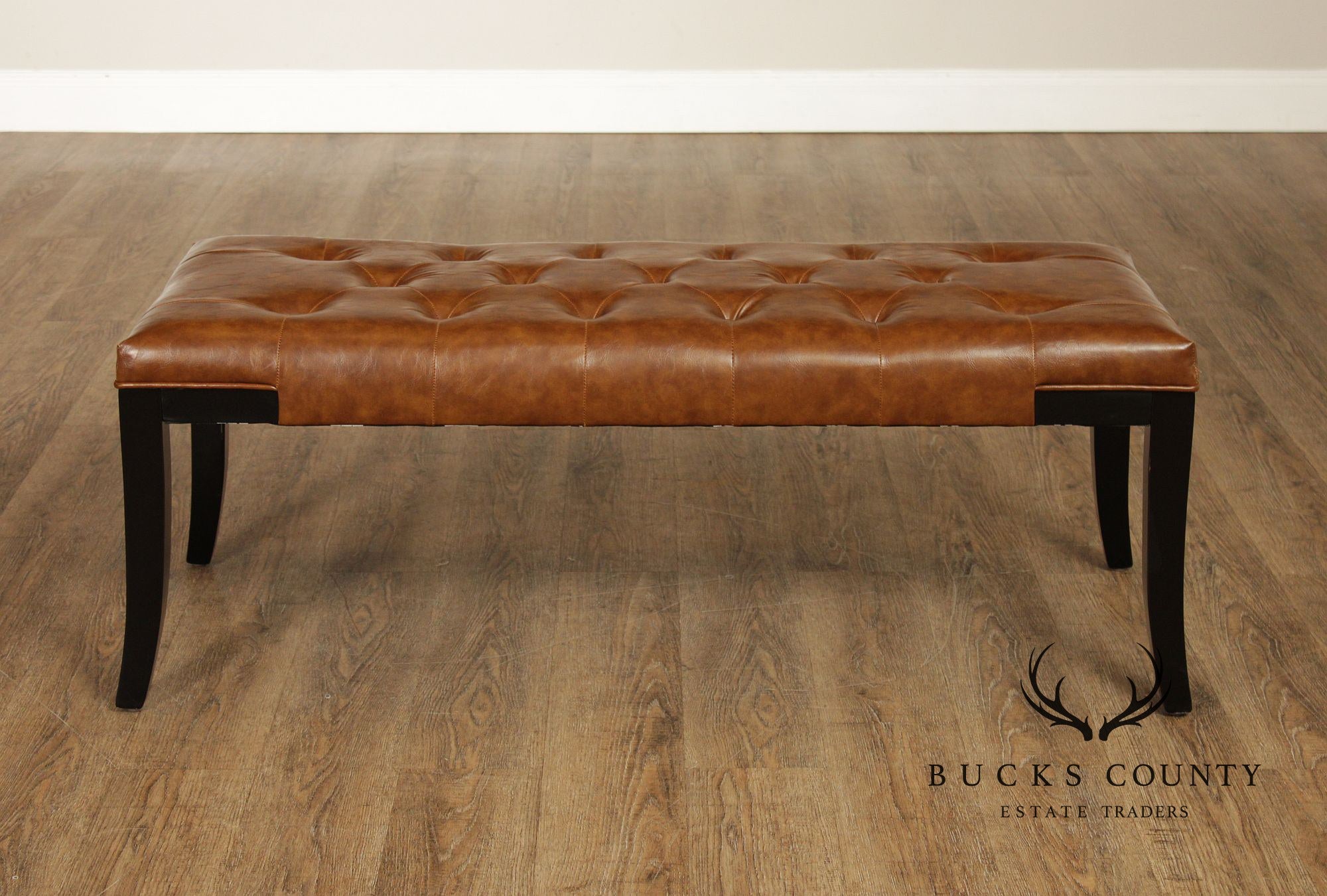 Pair Of Safavieh Tufted Brown Leather Benches