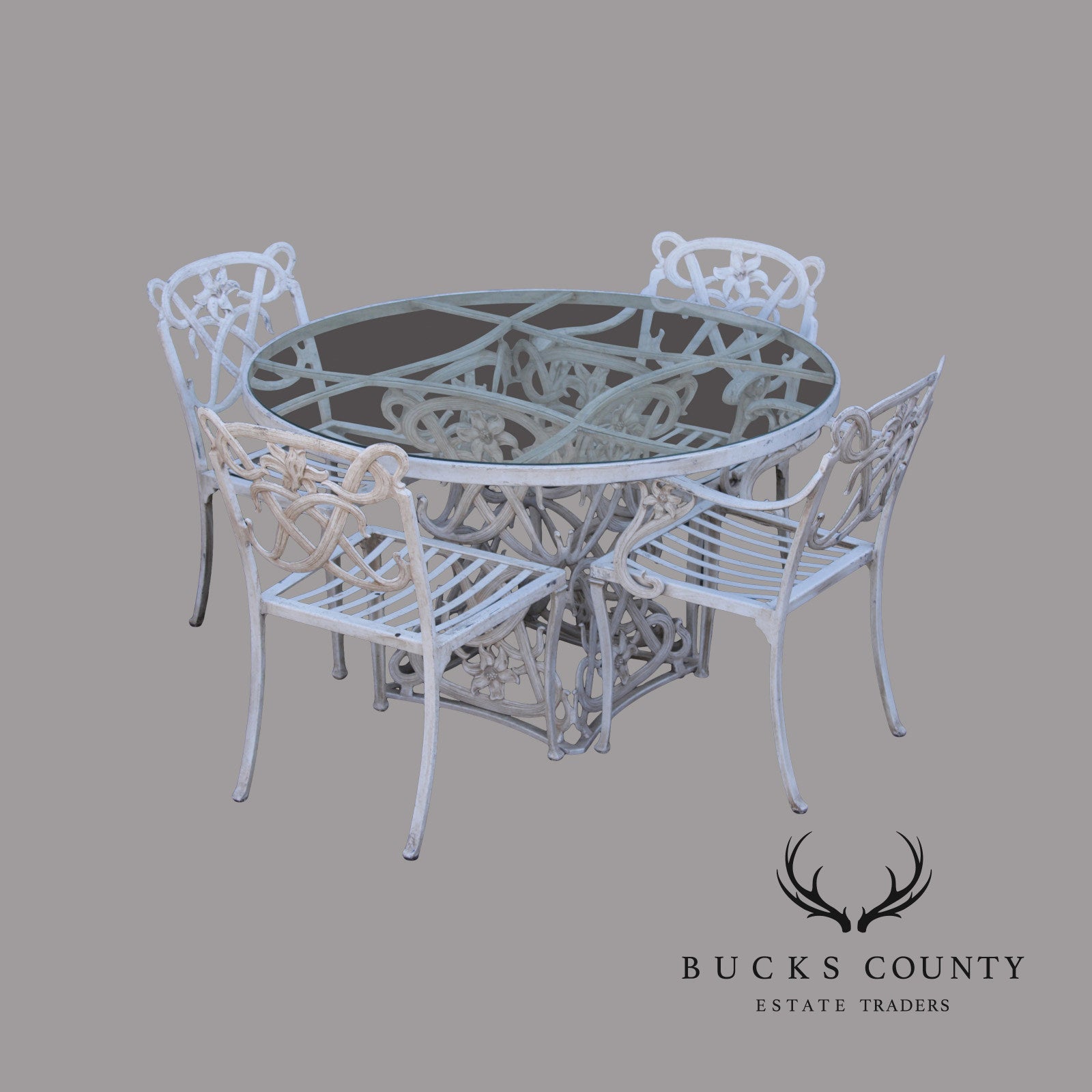 Brown Jordan Five Piece Cast Aluminum 'Day Lily' Outdoor Patio Dining Set