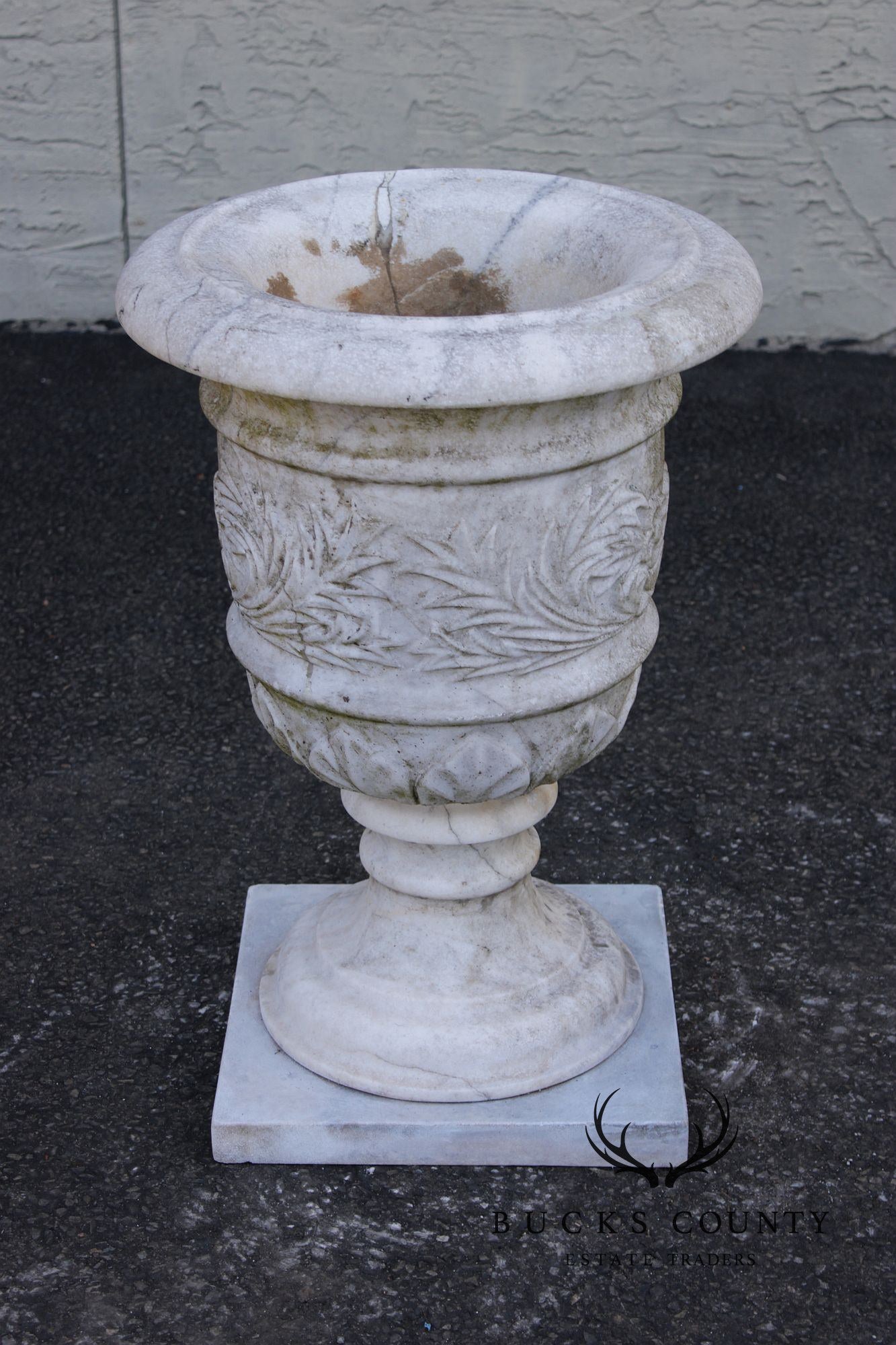 Vintage Pair Of Carved Marble Garden Urns