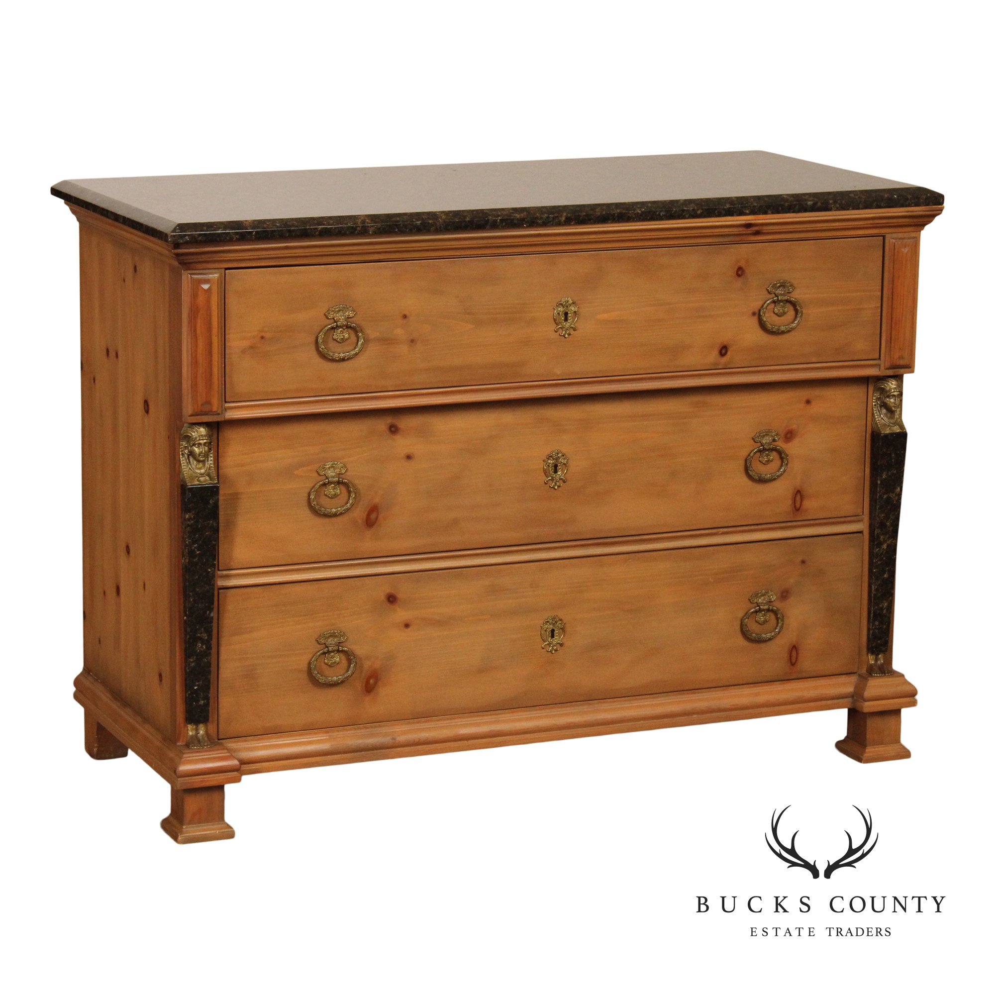 EJ Victor Egyptian Revival Marble-Top Pine Commode