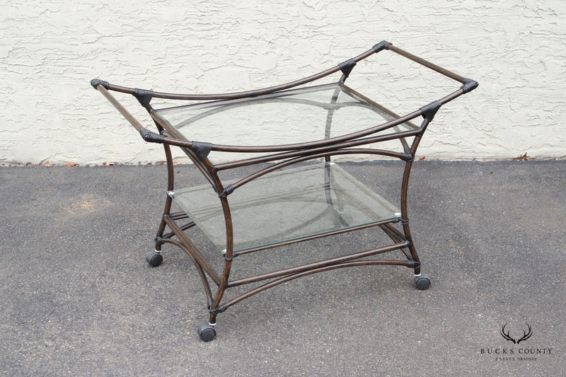 Contemporary Faux Rattan Rolling Bar Cart