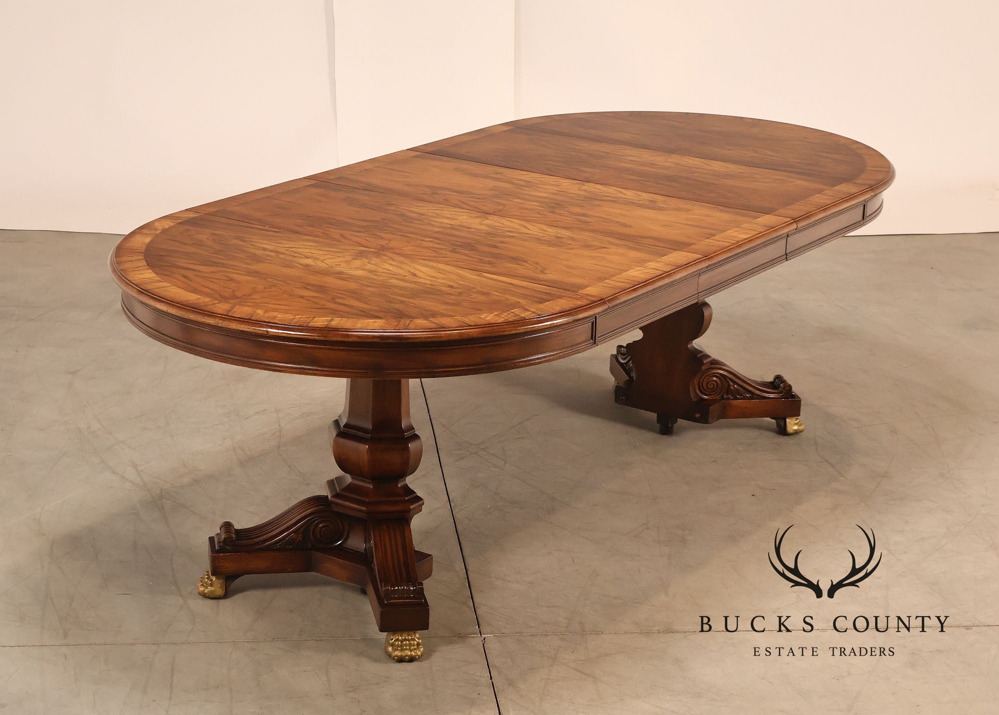 Karges Walnut Round Extendable Dining Table With Three Leaves