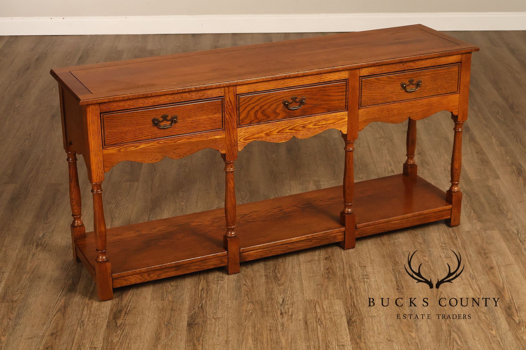 Hickory Chair Company Oak Three Drawer Console Sofa Table