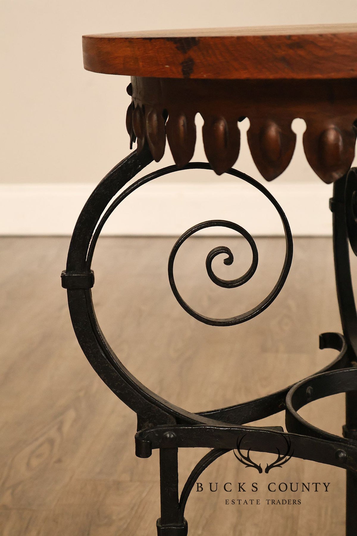 Spanish Revival Style Oak and Wrought Iron Accent Table