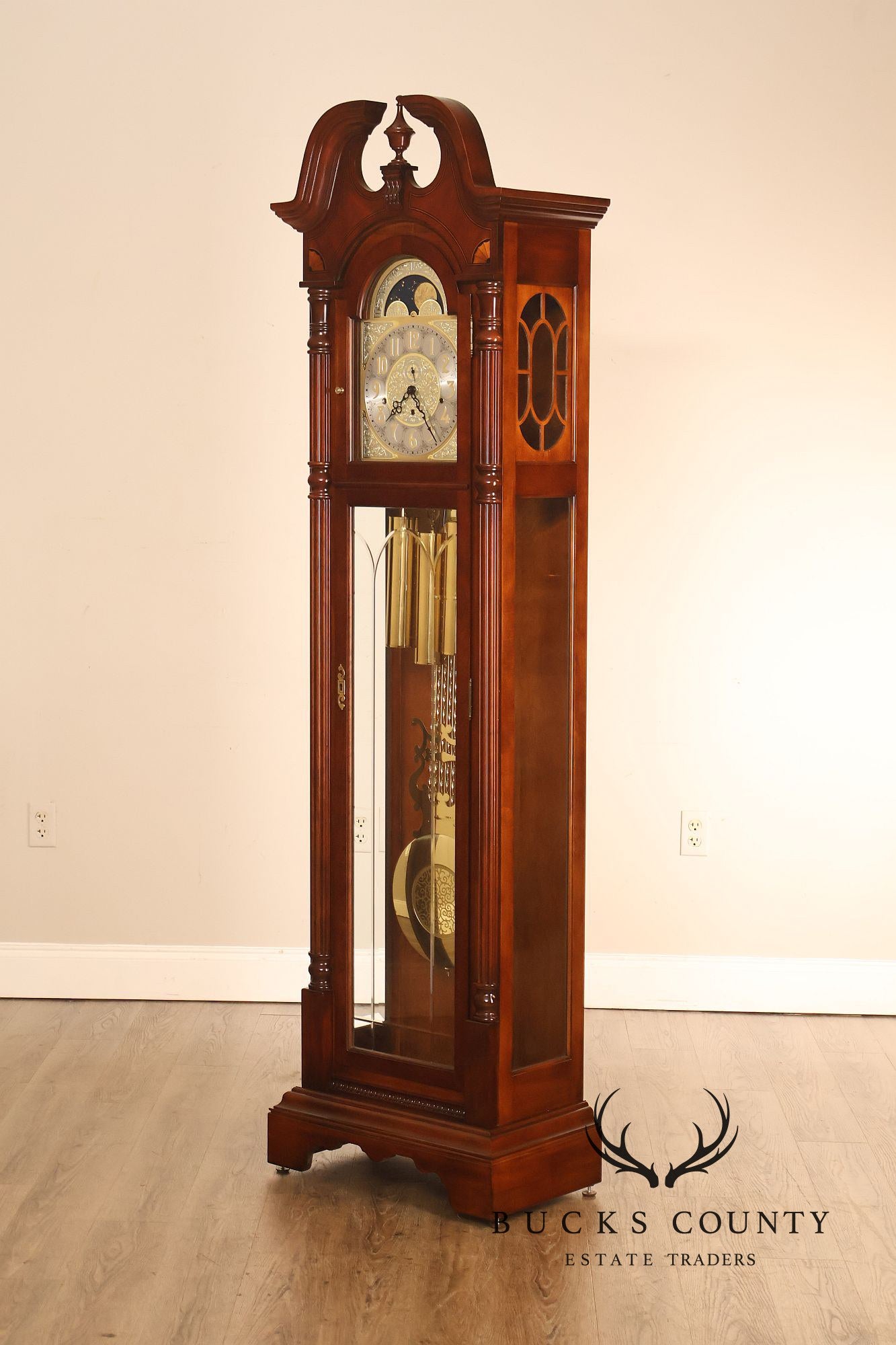 Sligh Mahogany Grandfather Clock With Triple Chime Moon Phase Dial