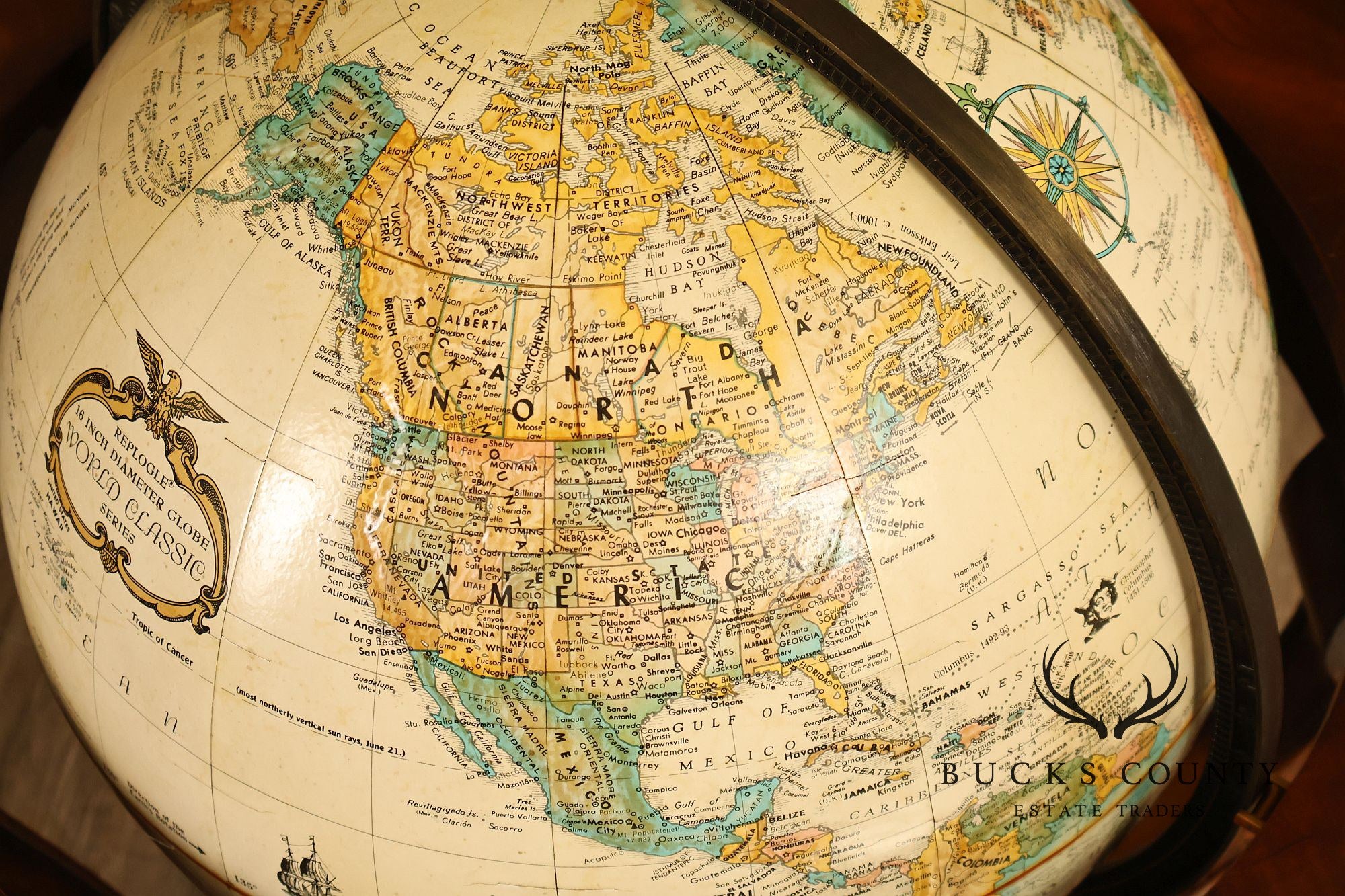 Maitland-Smith Mahogany Replogle World Globe Accent Table